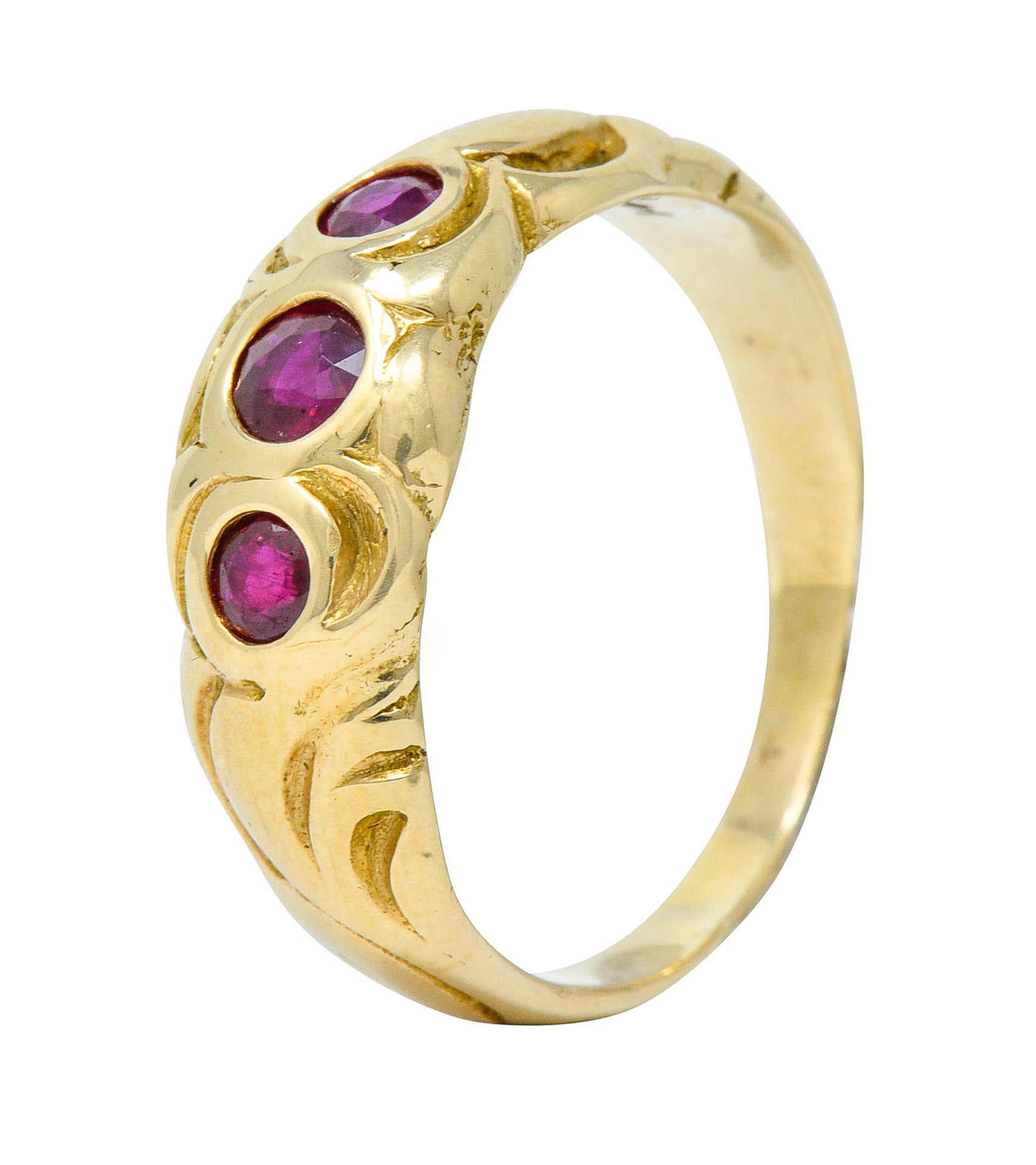 Art Nouveau Ruby 14 Karat Gold Three Stone Band RingRing - Wilson's Estate Jewelry