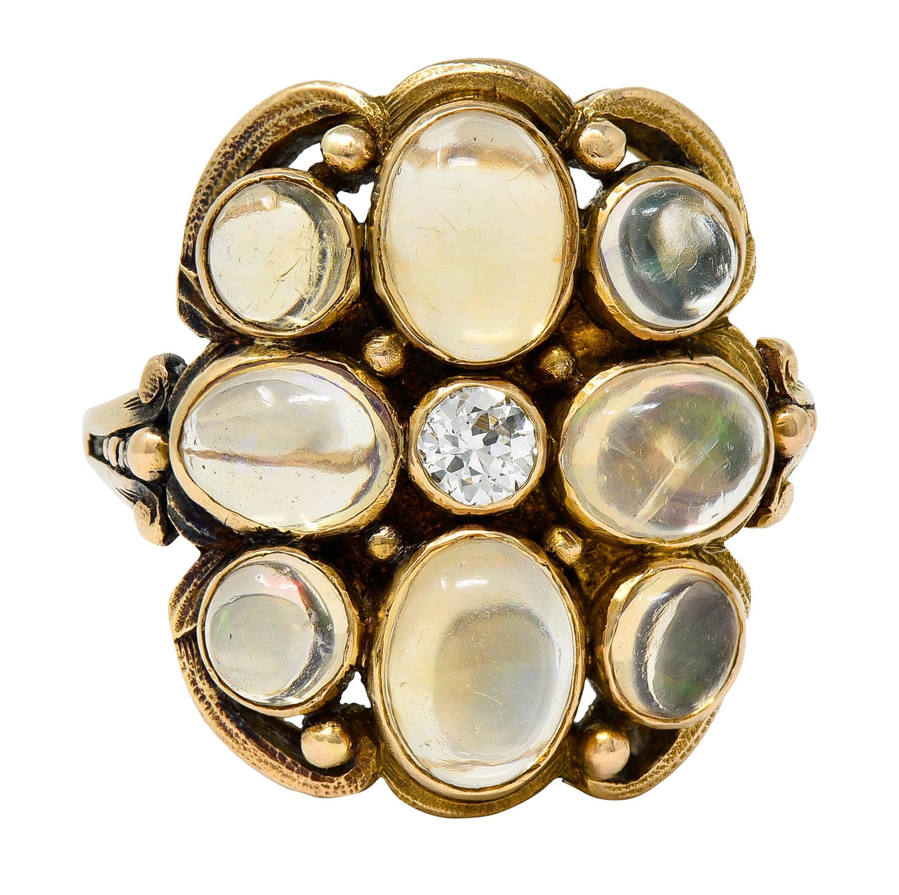 1900 Art Nouveau Diamond Jelly Opal 14 Karat Gold Cluster RingRing - Wilson's Estate Jewelry