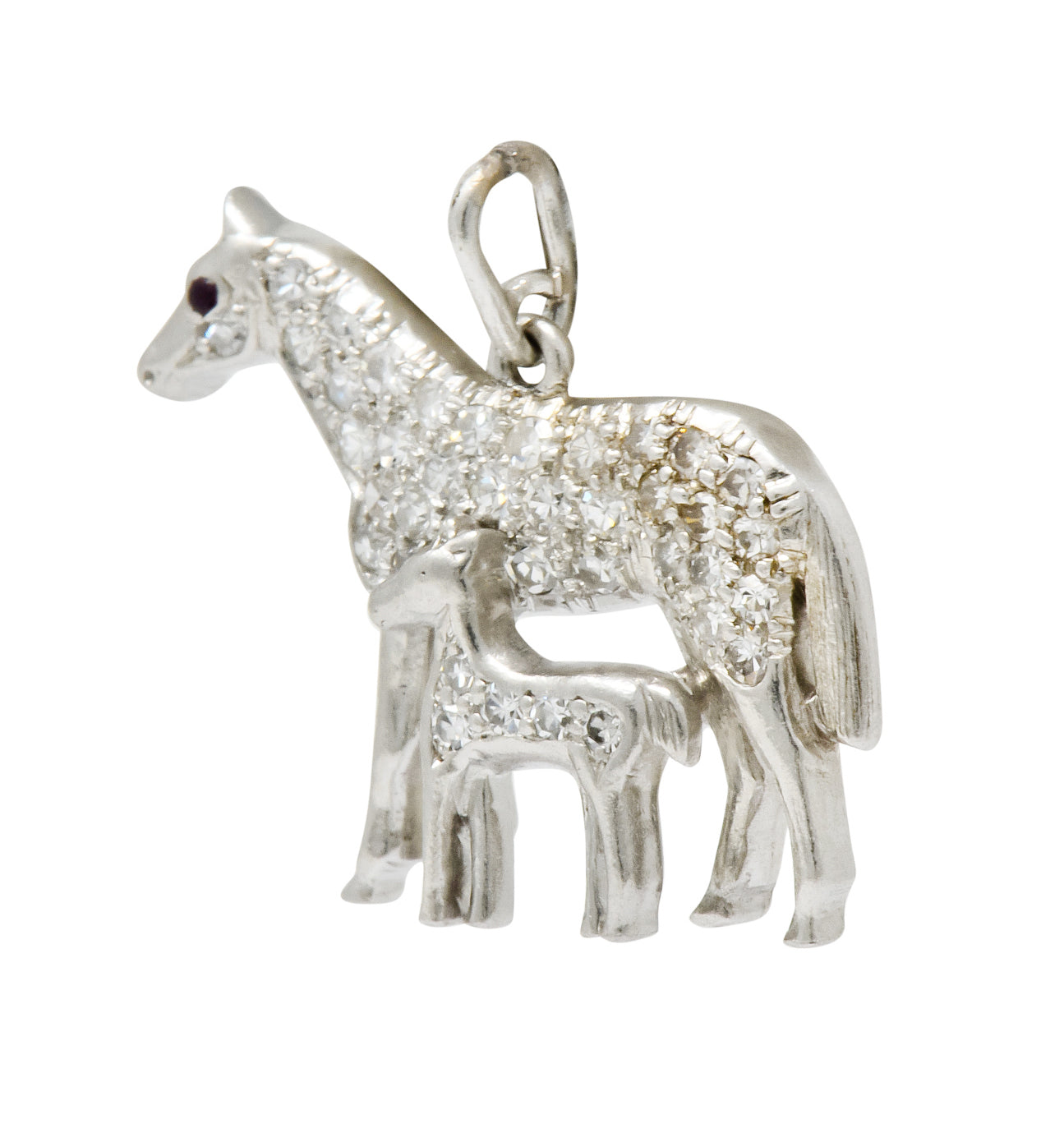 Art Deco Pave Diamond Platinum Mother Horse And Baby Foal Charm - Wilson's Estate Jewelry