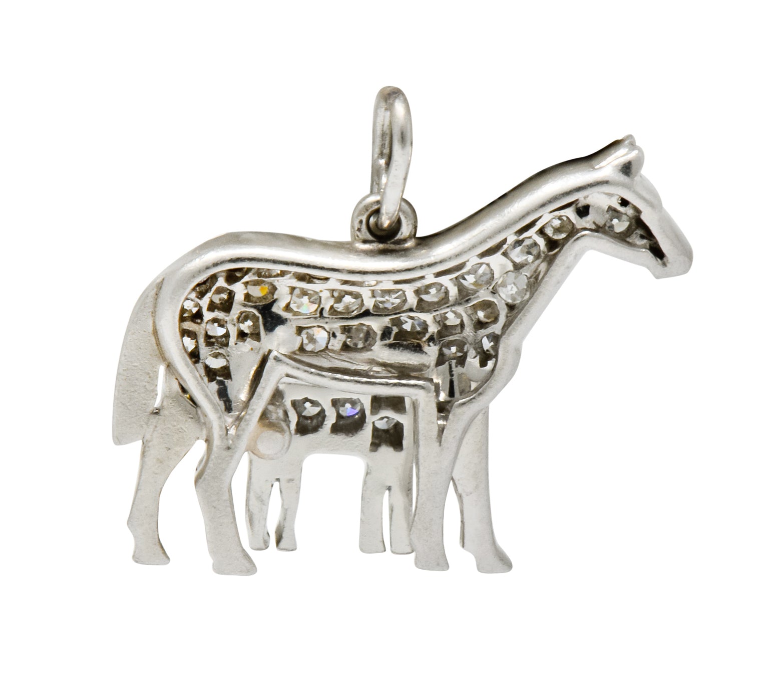 Art Deco Pave Diamond Platinum Mother Horse And Baby Foal Charm - Wilson's Estate Jewelry