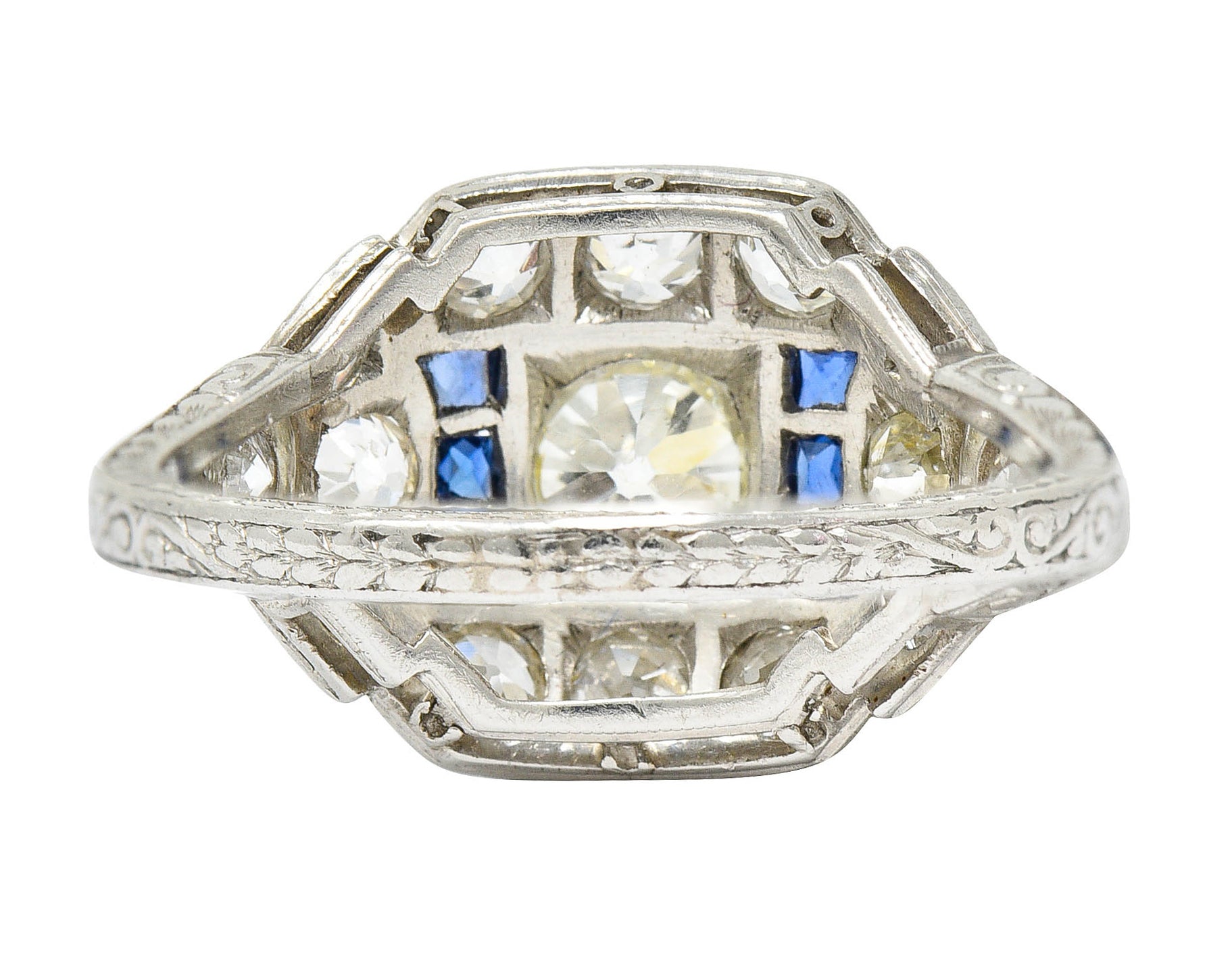 Art Deco Sapphire 1.58 CTW Diamond Platinum Dinner RingRing - Wilson's Estate Jewelry