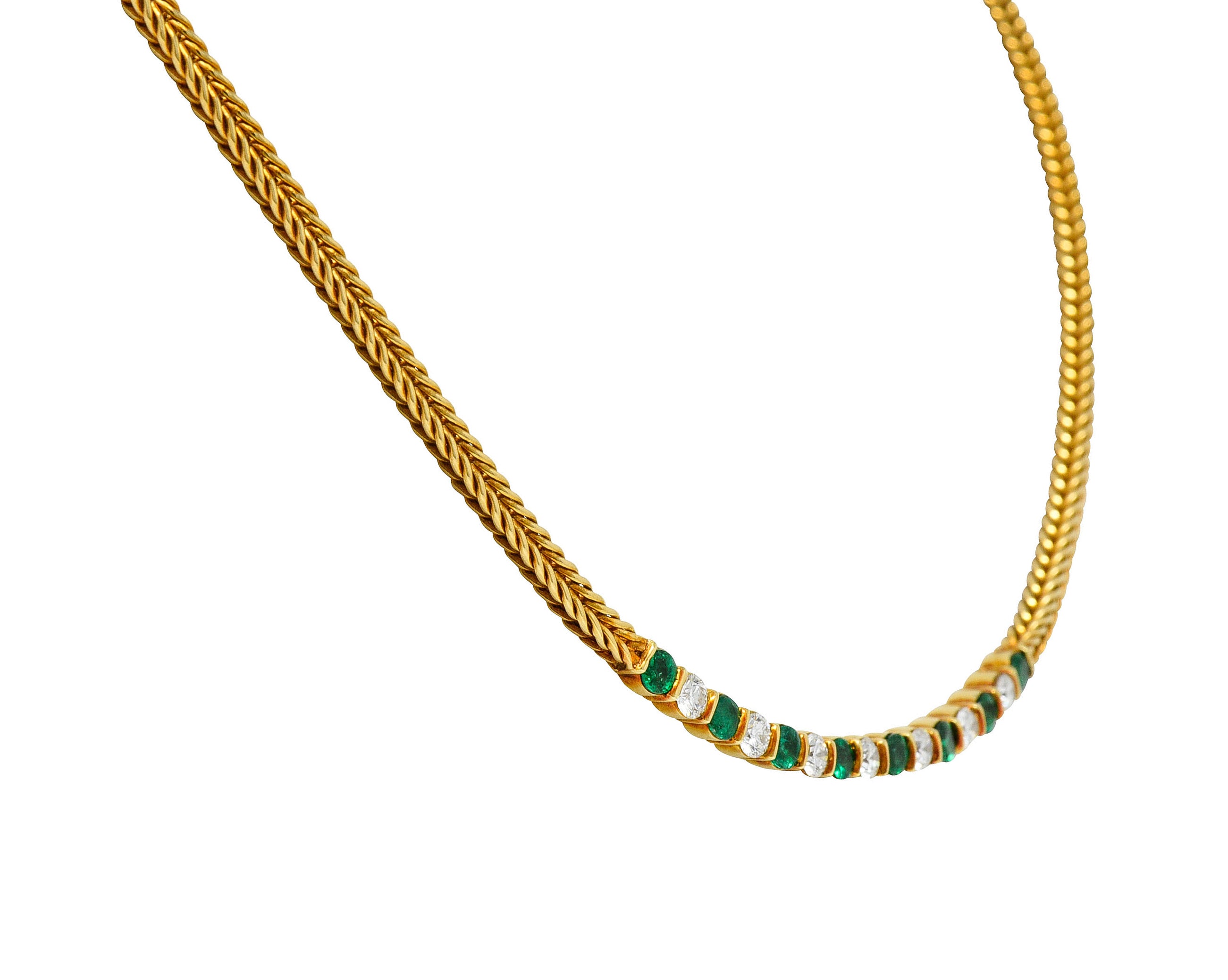 1960's Tiffany & Co. 1.75 CTW Emerald Diamond 18 Karat Gold Wheat Chain NecklaceNecklace - Wilson's Estate Jewelry