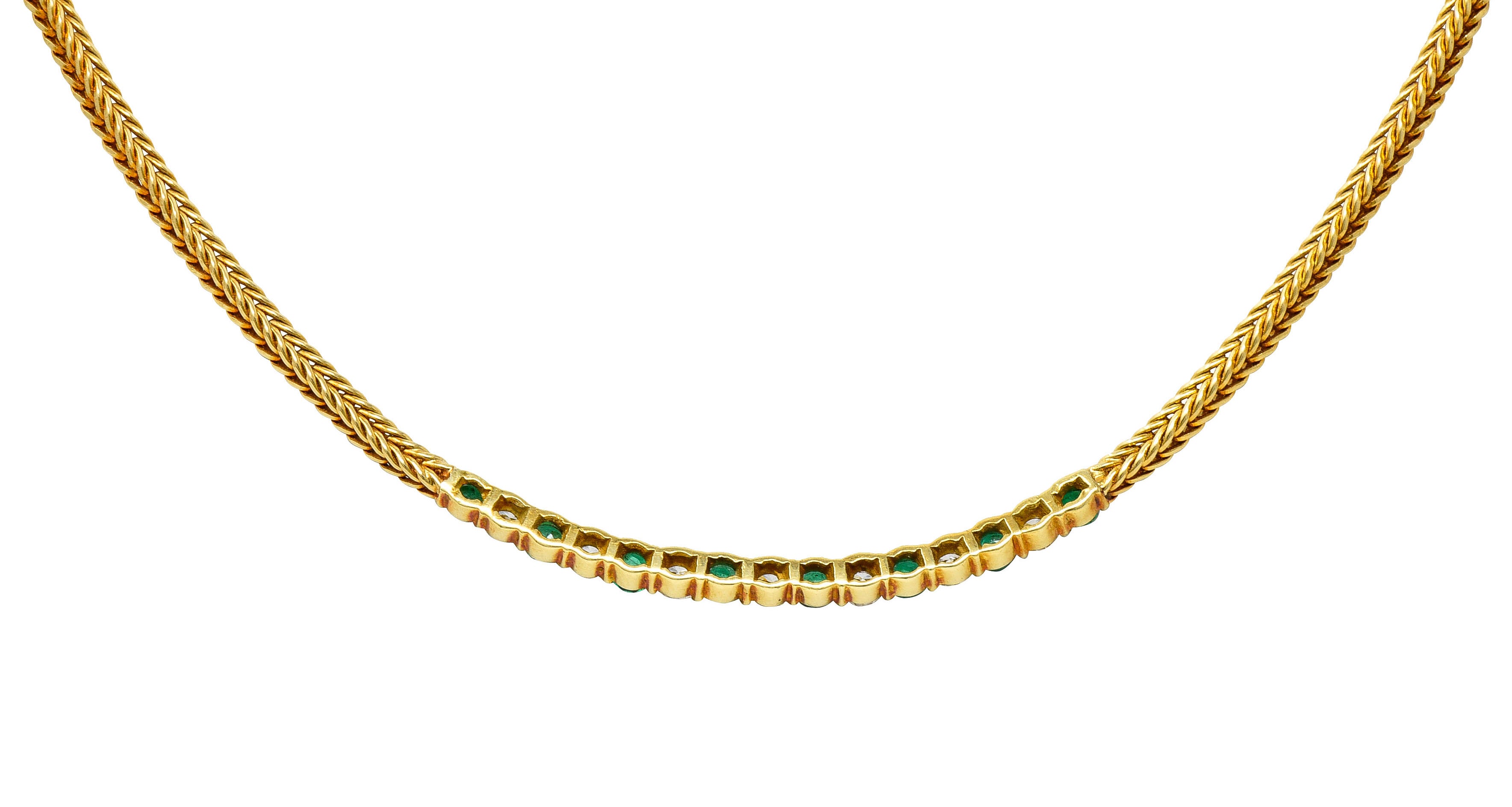 1960's Tiffany & Co. 1.75 CTW Emerald Diamond 18 Karat Gold Wheat Chain NecklaceNecklace - Wilson's Estate Jewelry