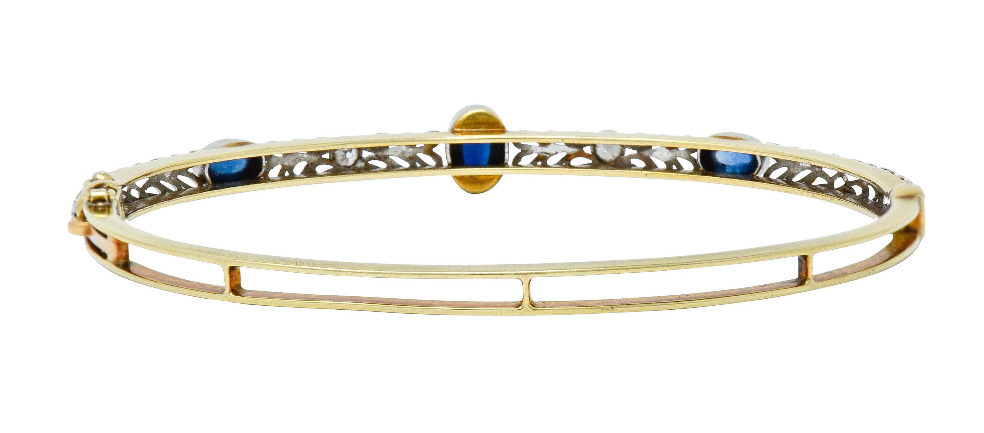 A.J. Hedges & Co. Edwardian Diamond Sapphire Platinum-Topped 14 Karat Gold Banglebracelet - Wilson's Estate Jewelry