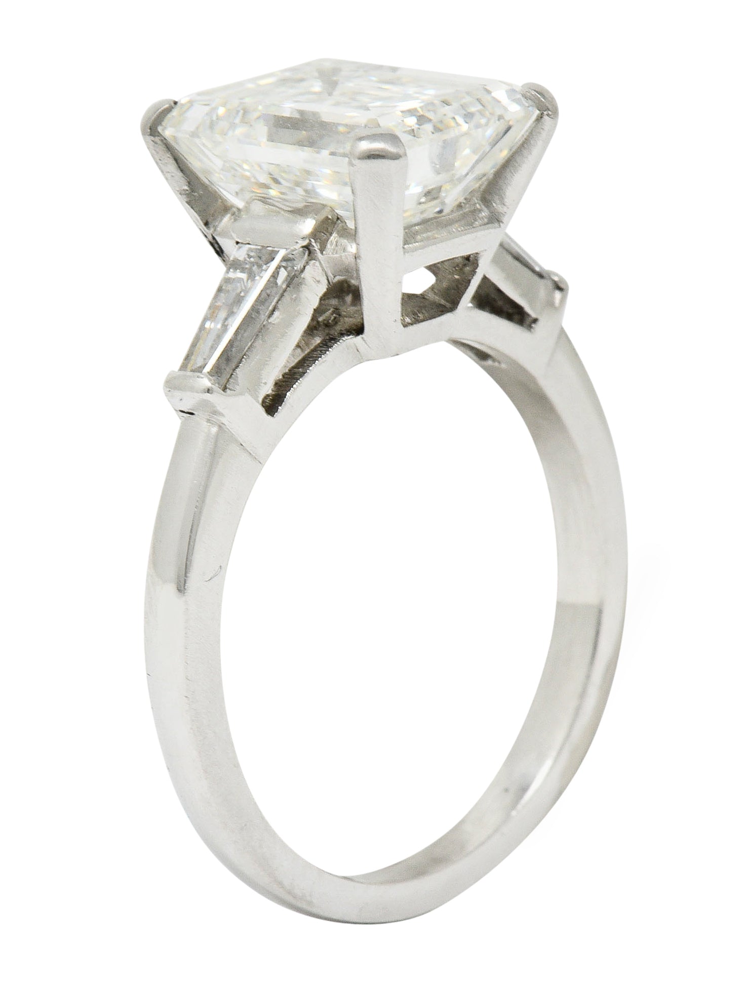 1950's Mid-Century 4.12 CTW Diamond Platinum Three Stone Ring GIARing - Wilson's Estate Jewelry