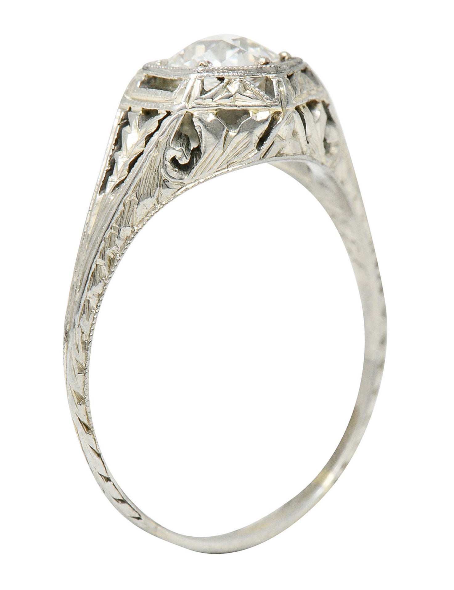 1926 Art Deco 0.76 CTW Diamond 18 Karat White Gold Hexagonal Engagement RingRing - Wilson's Estate Jewelry