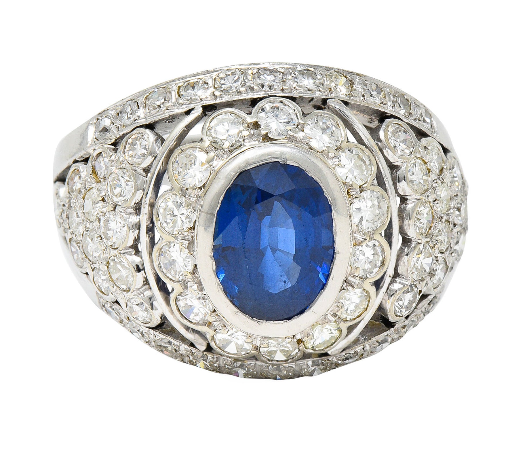 1950's Mid-Century 3.30 CTW Sapphire Diamond Platinum Cluster Band RingRing - Wilson's Estate Jewelry