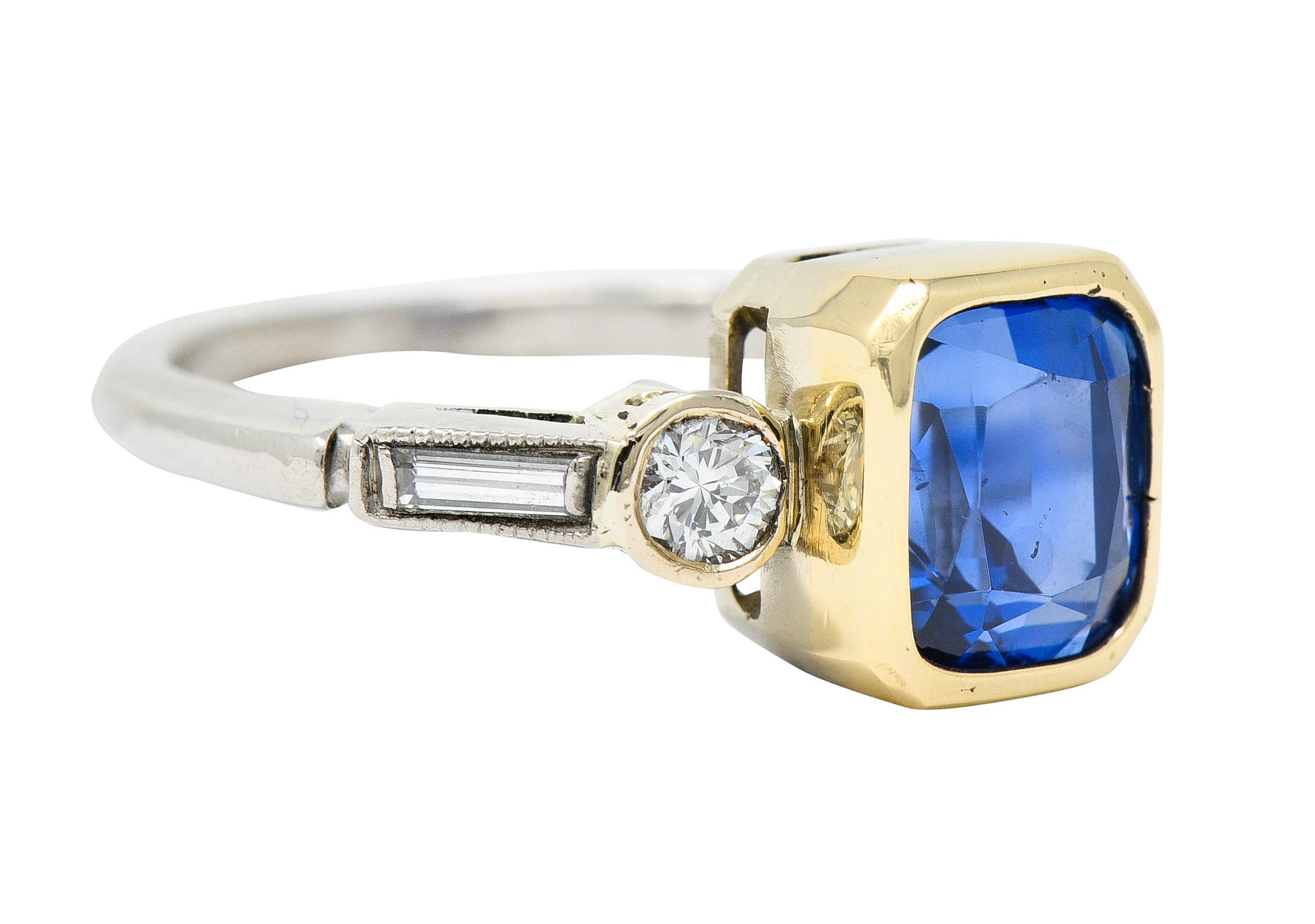 Mid-Century 3.65 CTW Sapphire Diamond 14 Karat Gold Palladium Gemstone RingRing - Wilson's Estate Jewelry