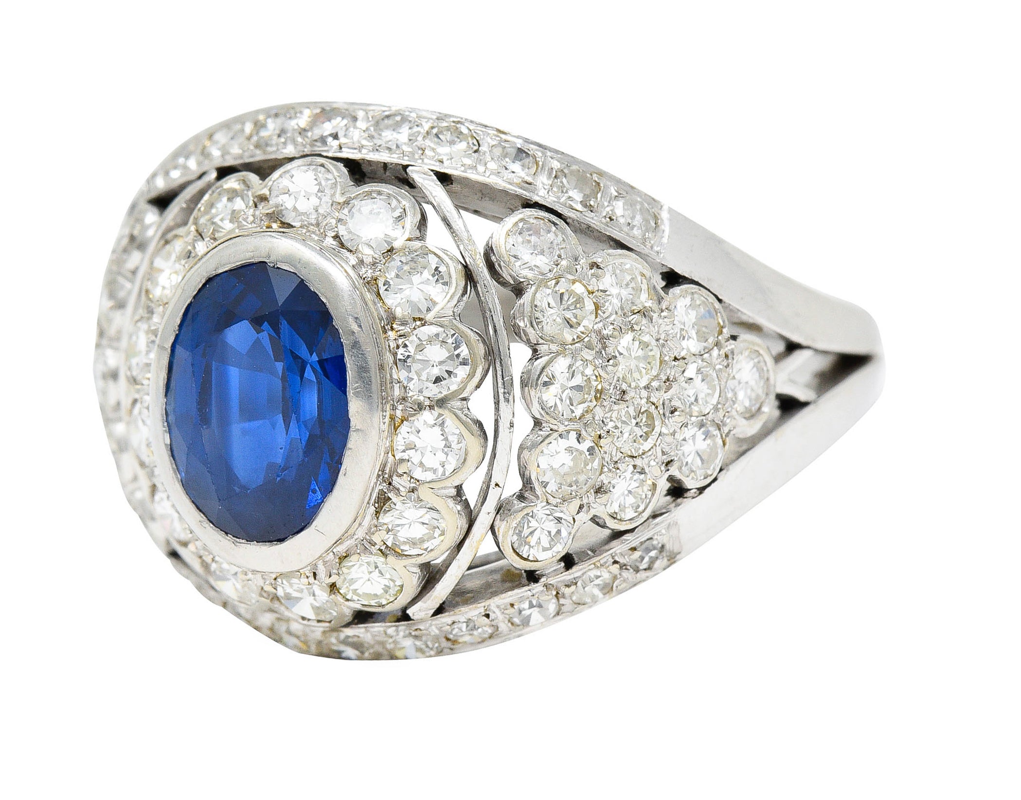 1950's Mid-Century 3.30 CTW Sapphire Diamond Platinum Cluster Band RingRing - Wilson's Estate Jewelry