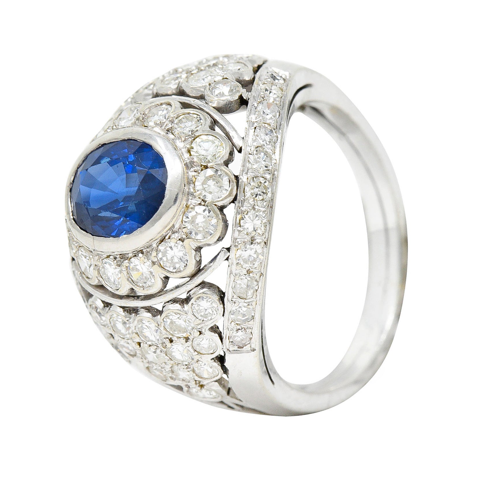 1950's Mid-Century 3.30 CTW Sapphire Diamond Platinum Cluster Band RingRing - Wilson's Estate Jewelry