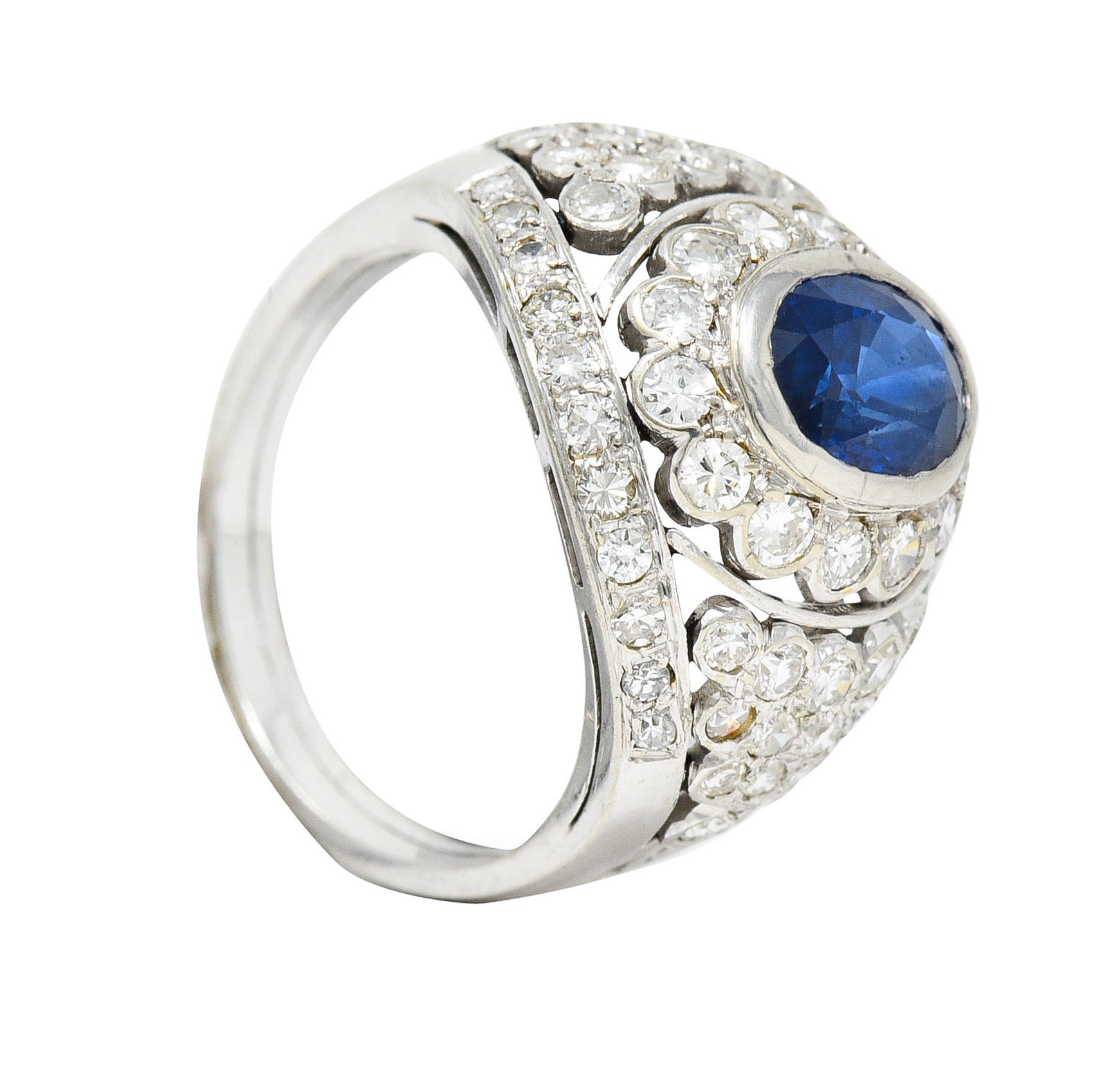 1950's Mid-Century 3.30 CTW Sapphire Diamond Platinum Cluster Band RingRing - Wilson's Estate Jewelry