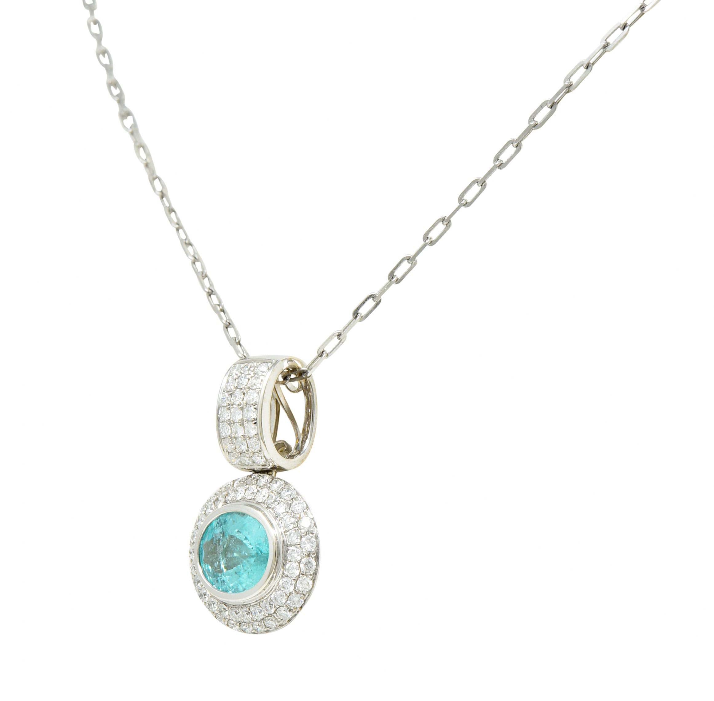 5.50 CTW Paraiba Type Tourmaline Diamond 18 Karat White Gold Contemporary Pendant Necklace GIA Wilson's Estate Jewelry