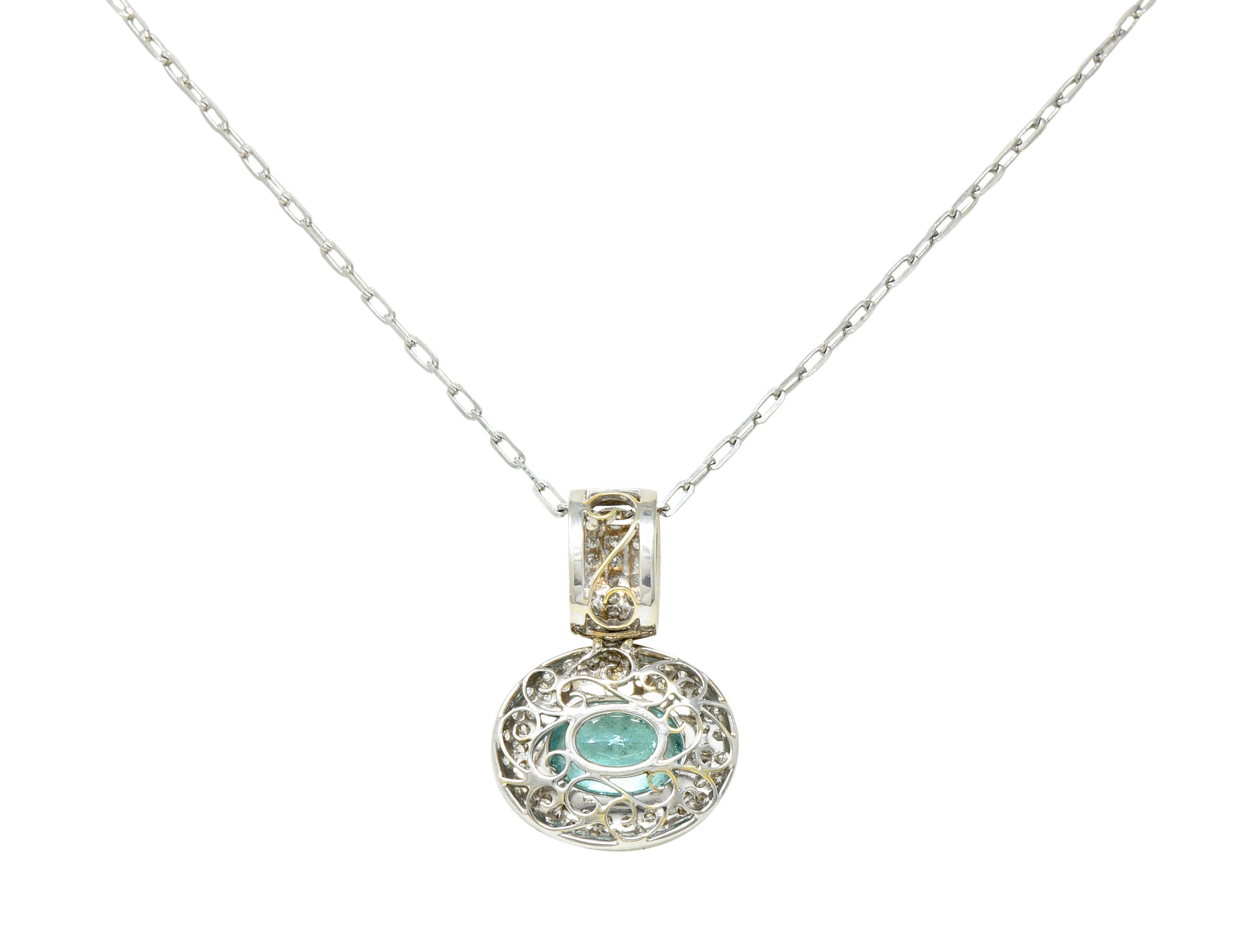 5.50 CTW Paraiba Type Tourmaline Diamond 18 Karat White Gold Contemporary Pendant Necklace GIA Wilson's Estate Jewelry