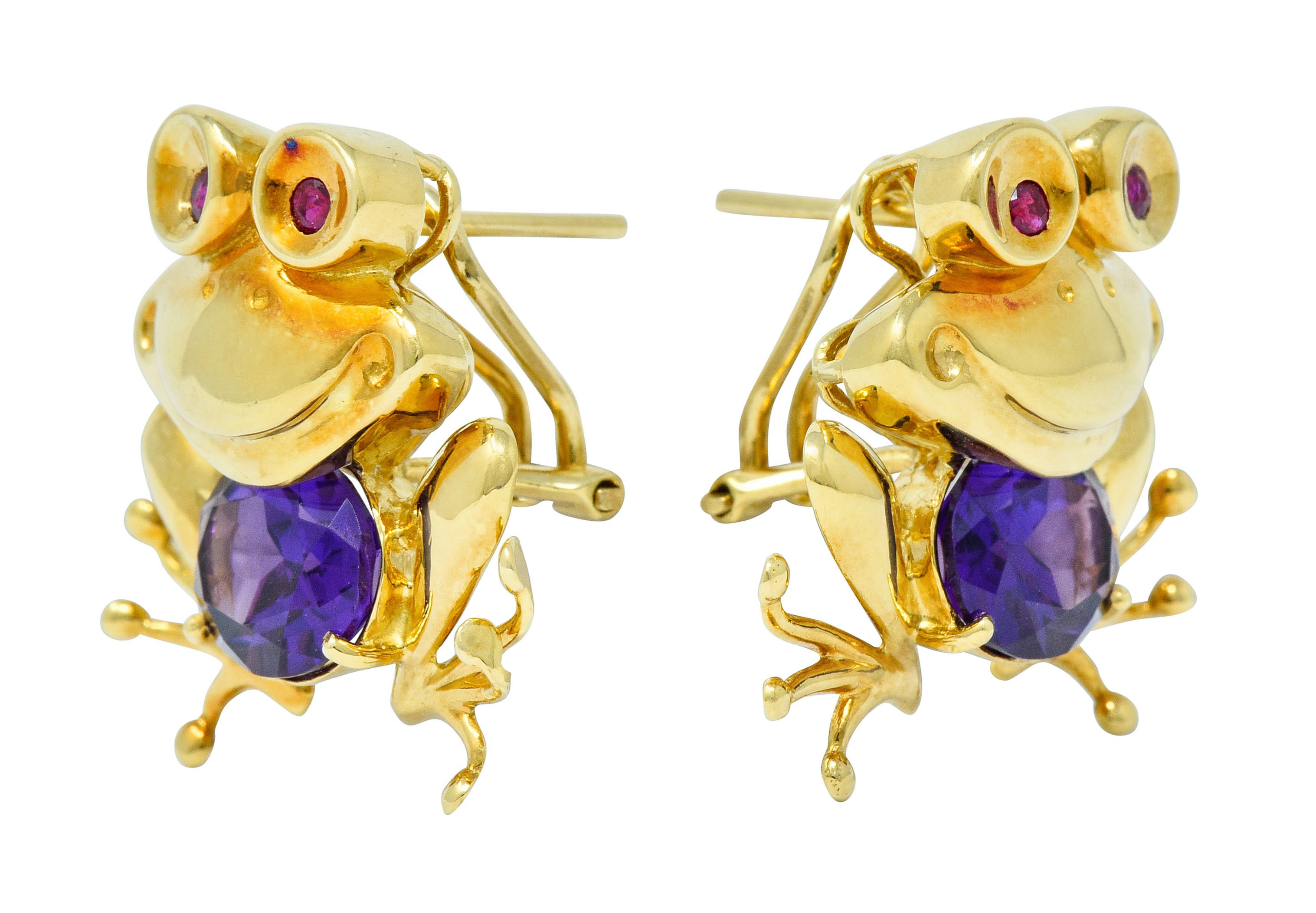 Vintage Amethyst 18 Karat Gold Frog Earrings Circa 1960sEarrings - Wilson's Estate Jewelry