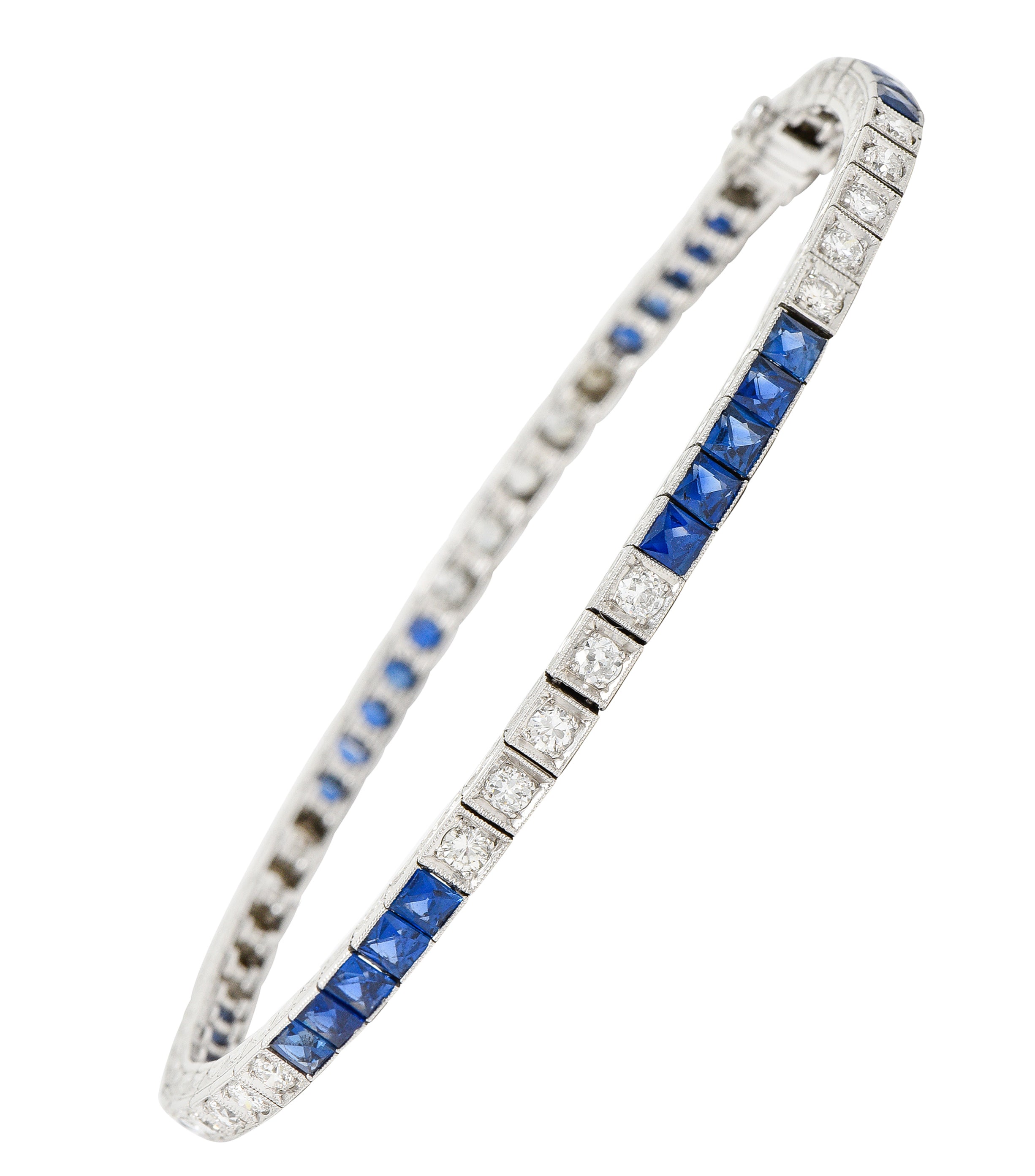 Art Deco 6.30 CTW Sapphire Diamond Platinum Line Bracelet Wilson's Estate Jewelry