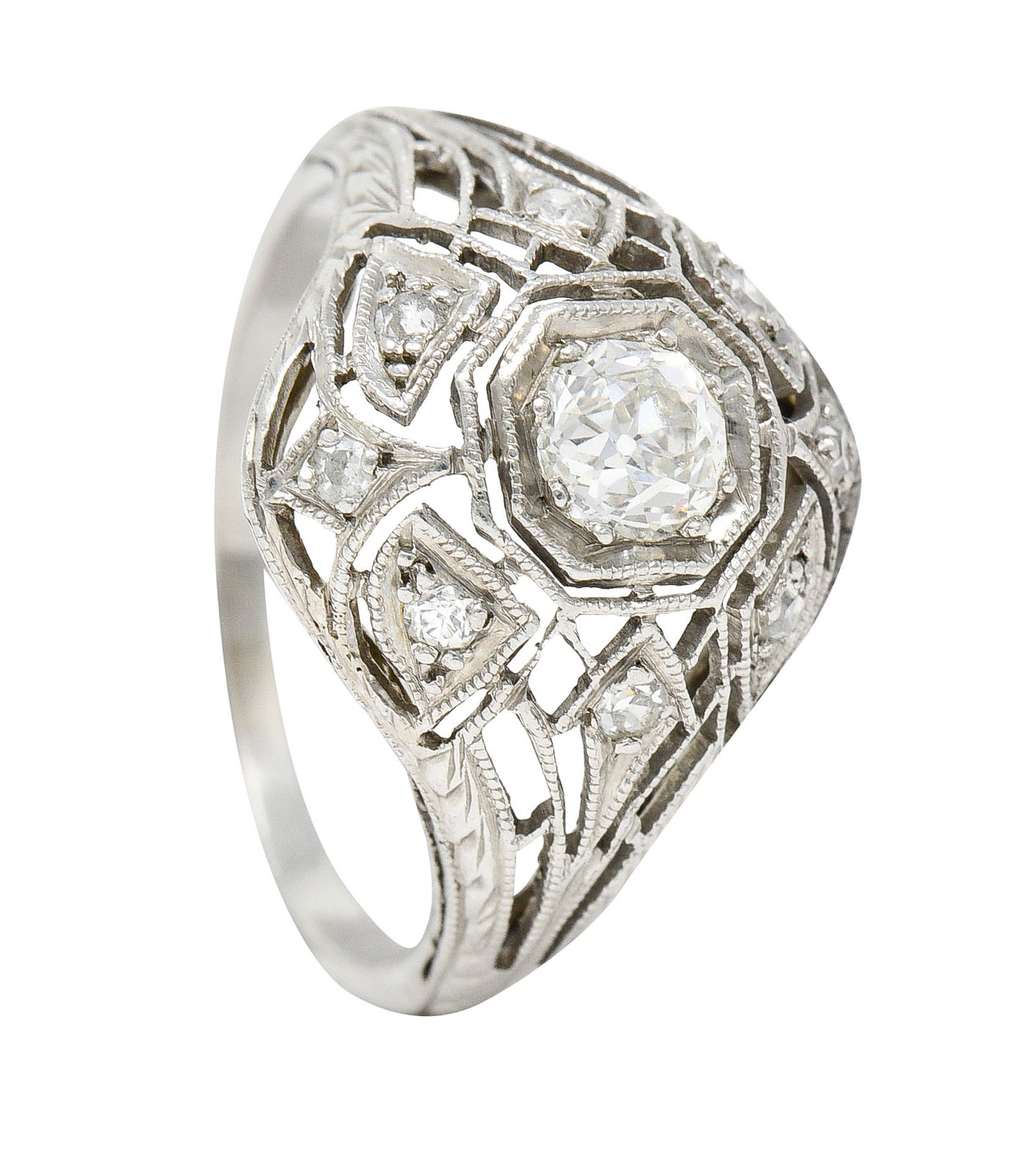 Art Deco 0.65 CTW Diamond Platinum Geometric Dinner RingRing - Wilson's Estate Jewelry