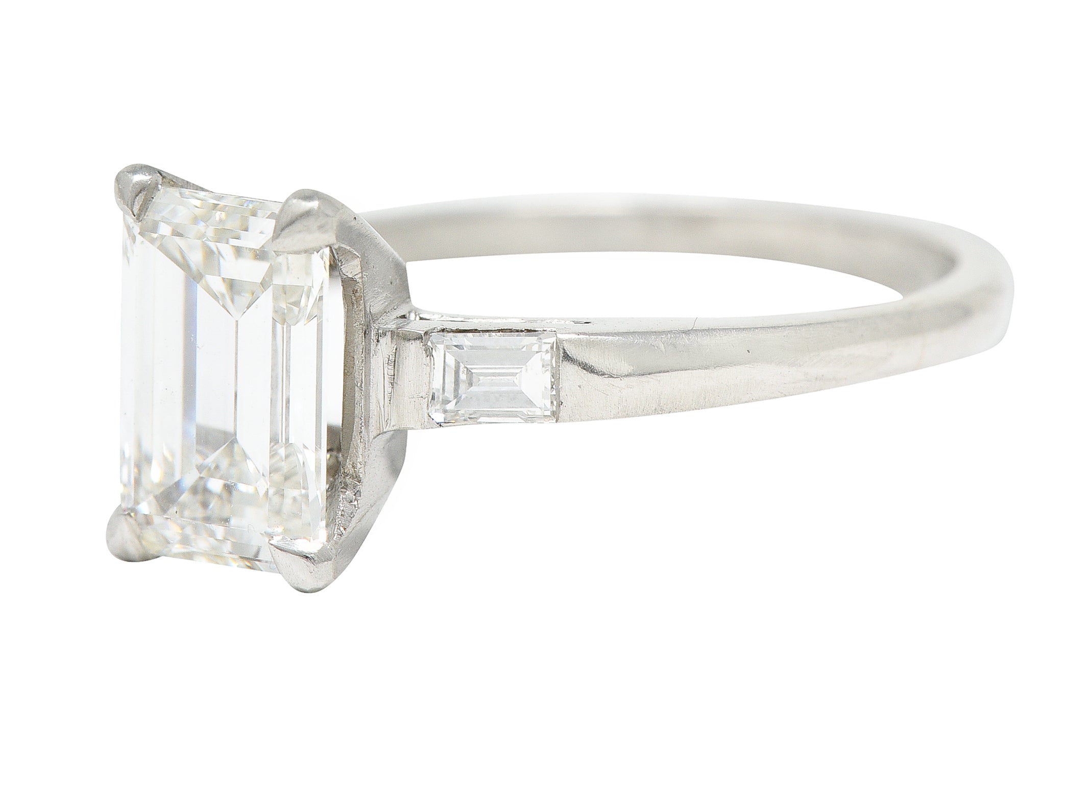 Mid-Century Emerald Cut 1.42 CTW Diamond Platinum Engagement Ring GIA Wilson's Estate Jewelry