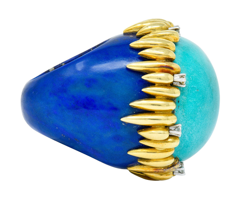 Substantial Vintage 1960's Turquoise Lapis Diamond 18 Karat Gold Statement RingRing - Wilson's Estate Jewelry