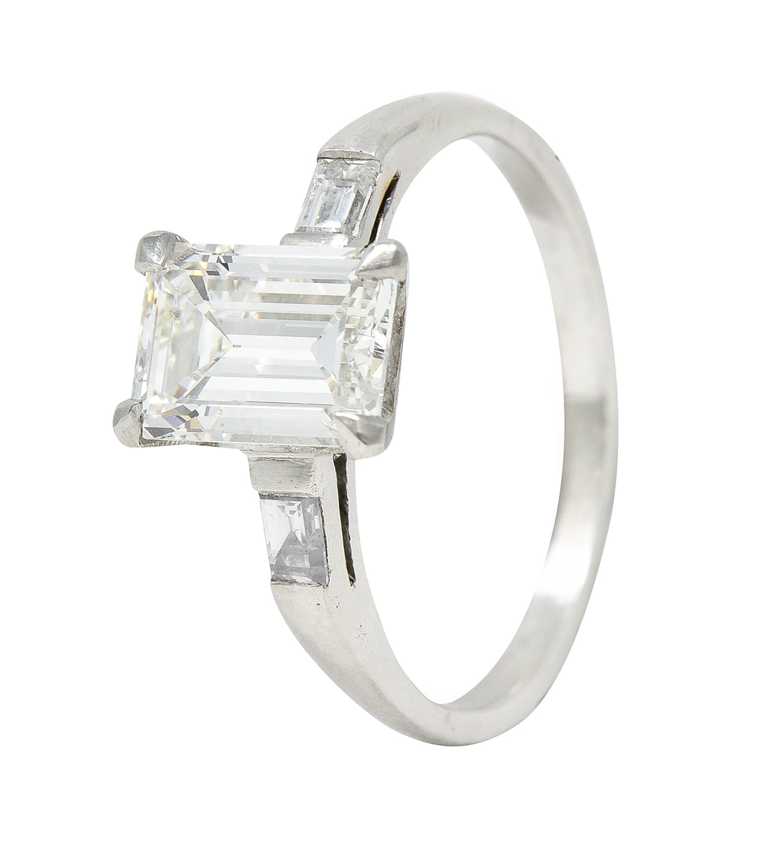 Mid-Century Emerald Cut 1.42 CTW Diamond Platinum Engagement Ring GIA Wilson's Estate Jewelry