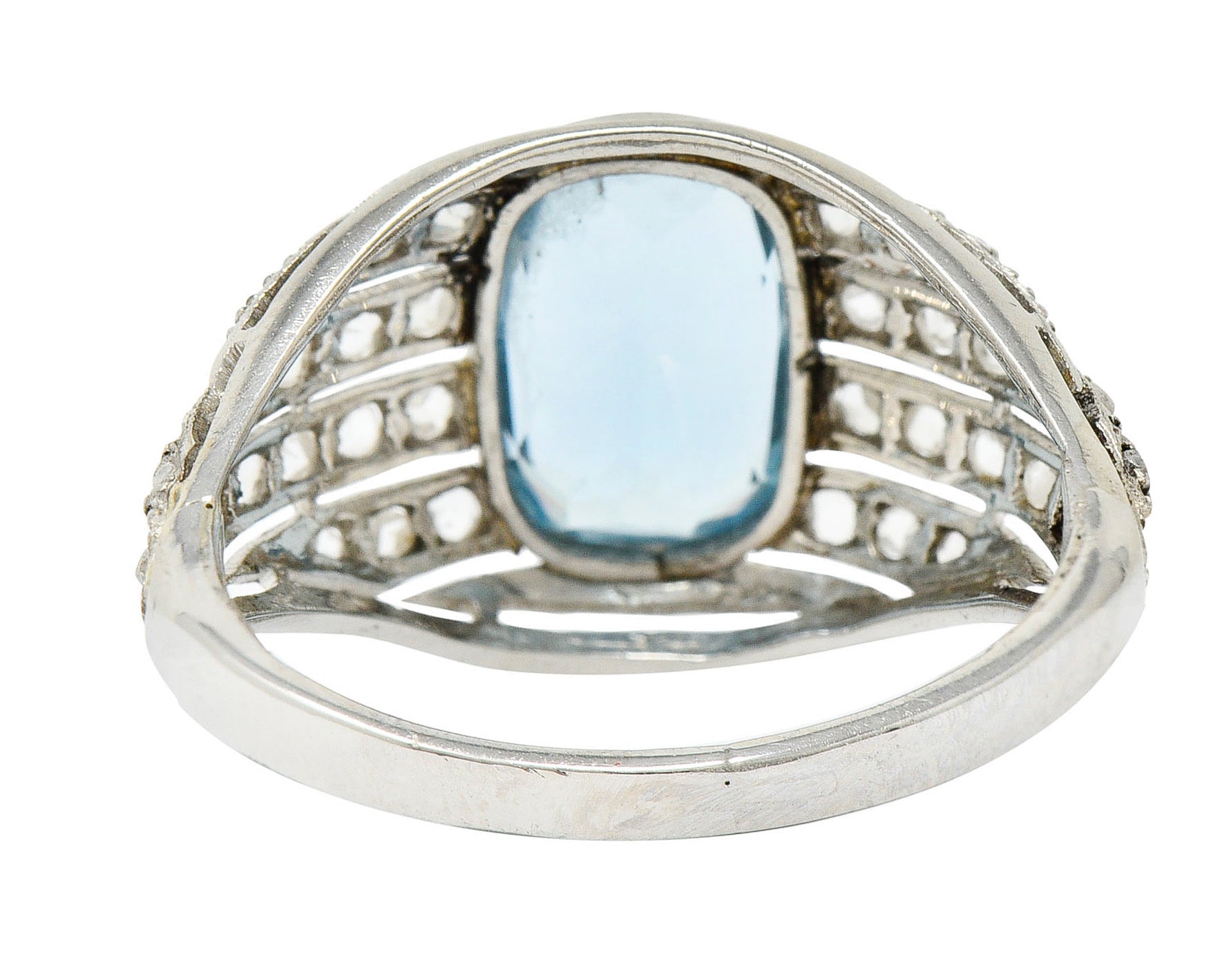 1920's Art Deco Aquamarine Diamond Platinum Bombe Band RingRing - Wilson's Estate Jewelry