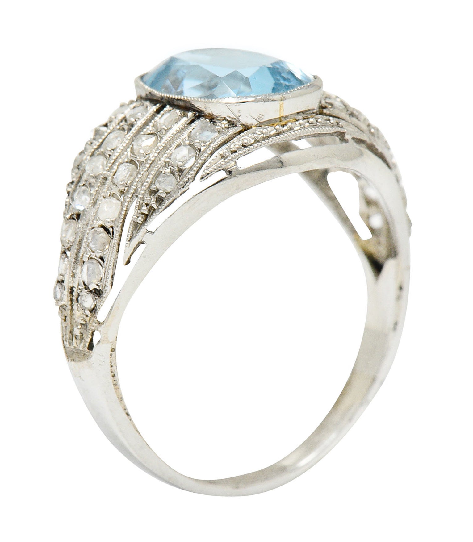 1920's Art Deco Aquamarine Diamond Platinum Bombe Band RingRing - Wilson's Estate Jewelry