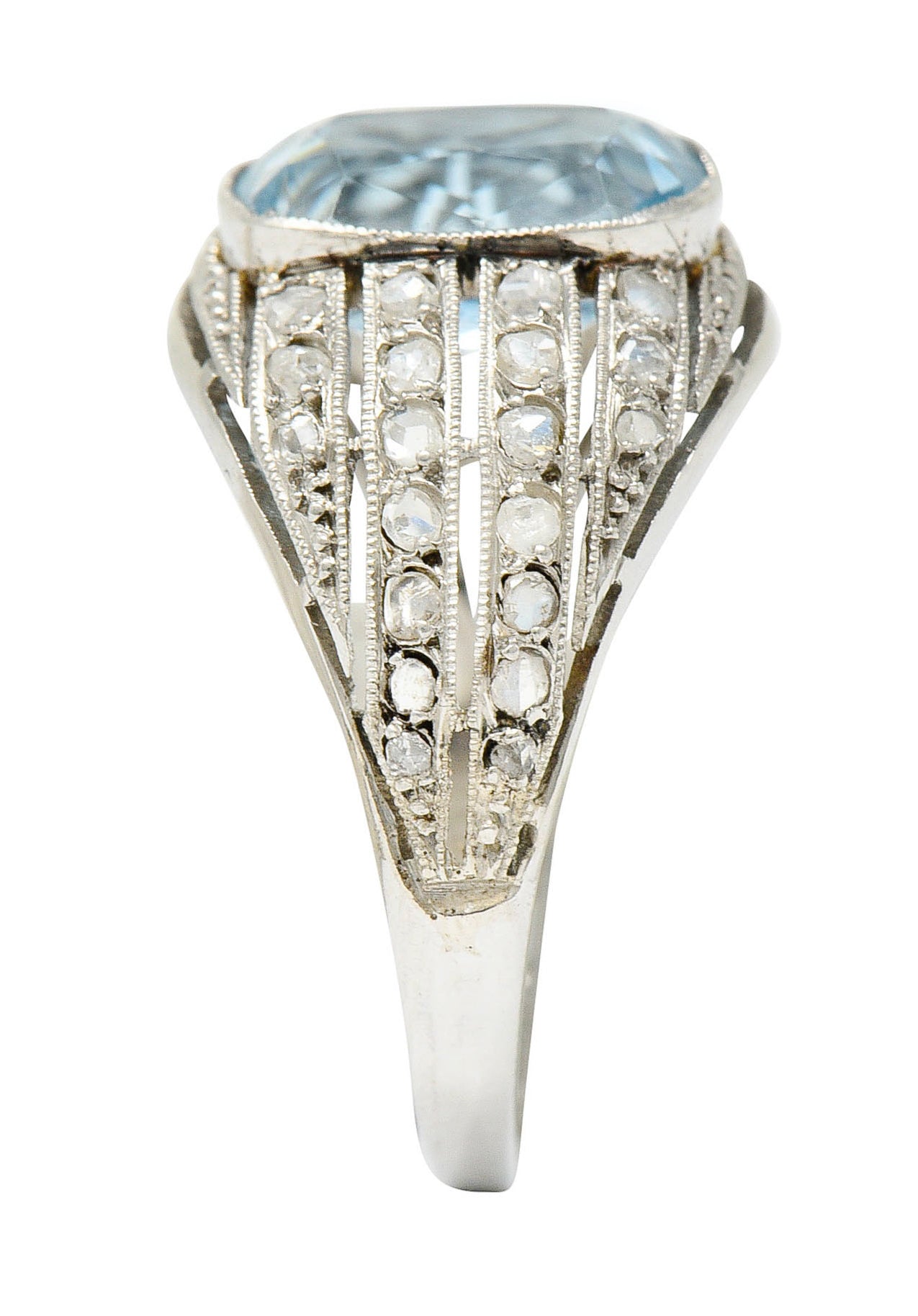 1920's Art Deco Aquamarine Diamond Platinum Bombe Band RingRing - Wilson's Estate Jewelry