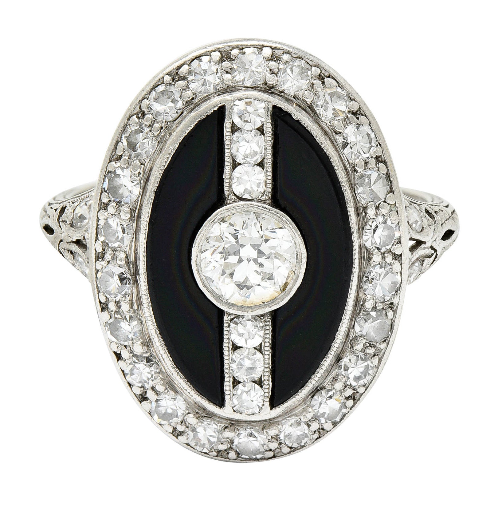 Art Deco Diamond Onyx Platinum Dinner Ring Circa 1930'sRing - Wilson's Estate Jewelry