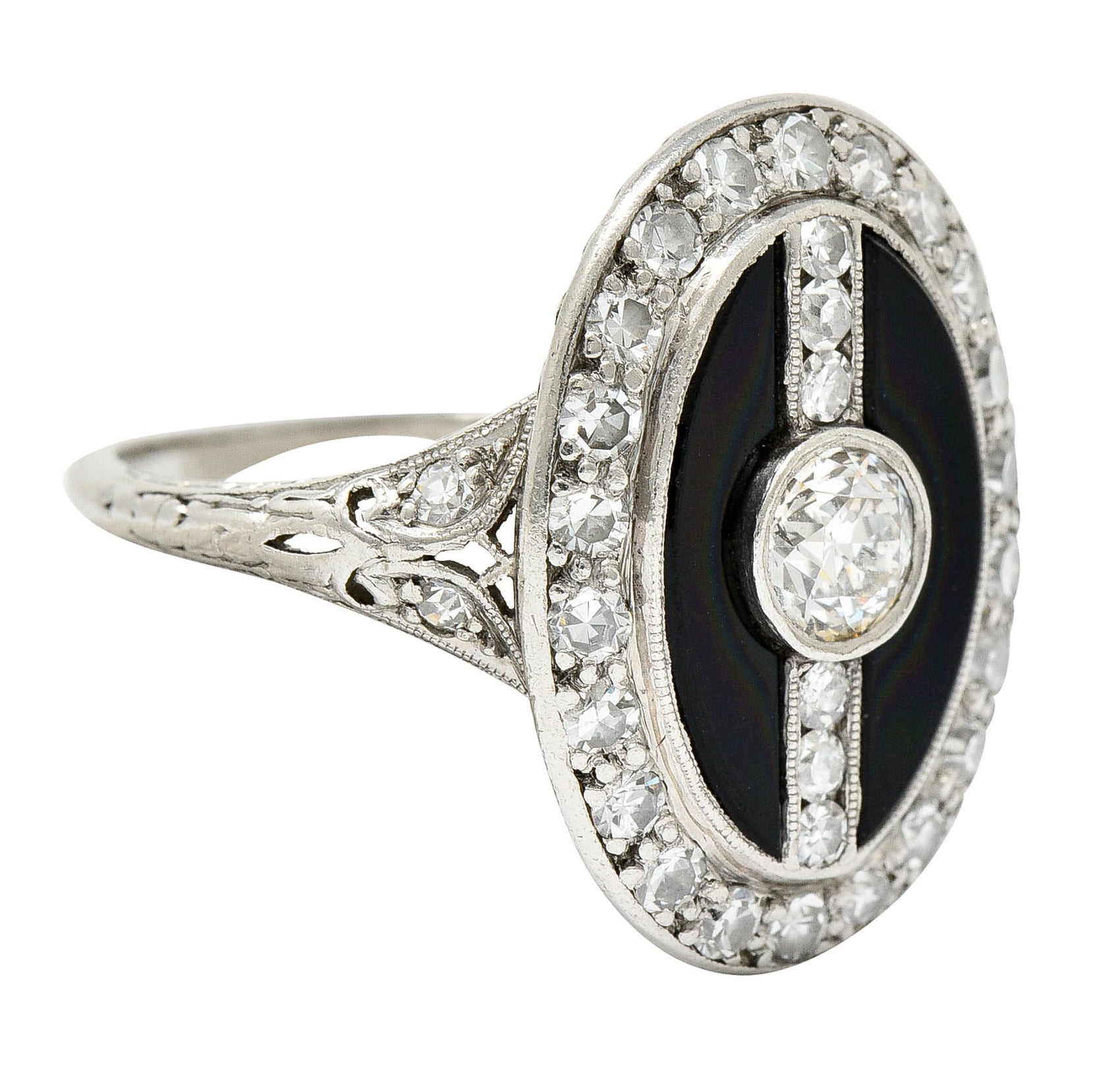 Art Deco Diamond Onyx Platinum Dinner Ring Circa 1930'sRing - Wilson's Estate Jewelry