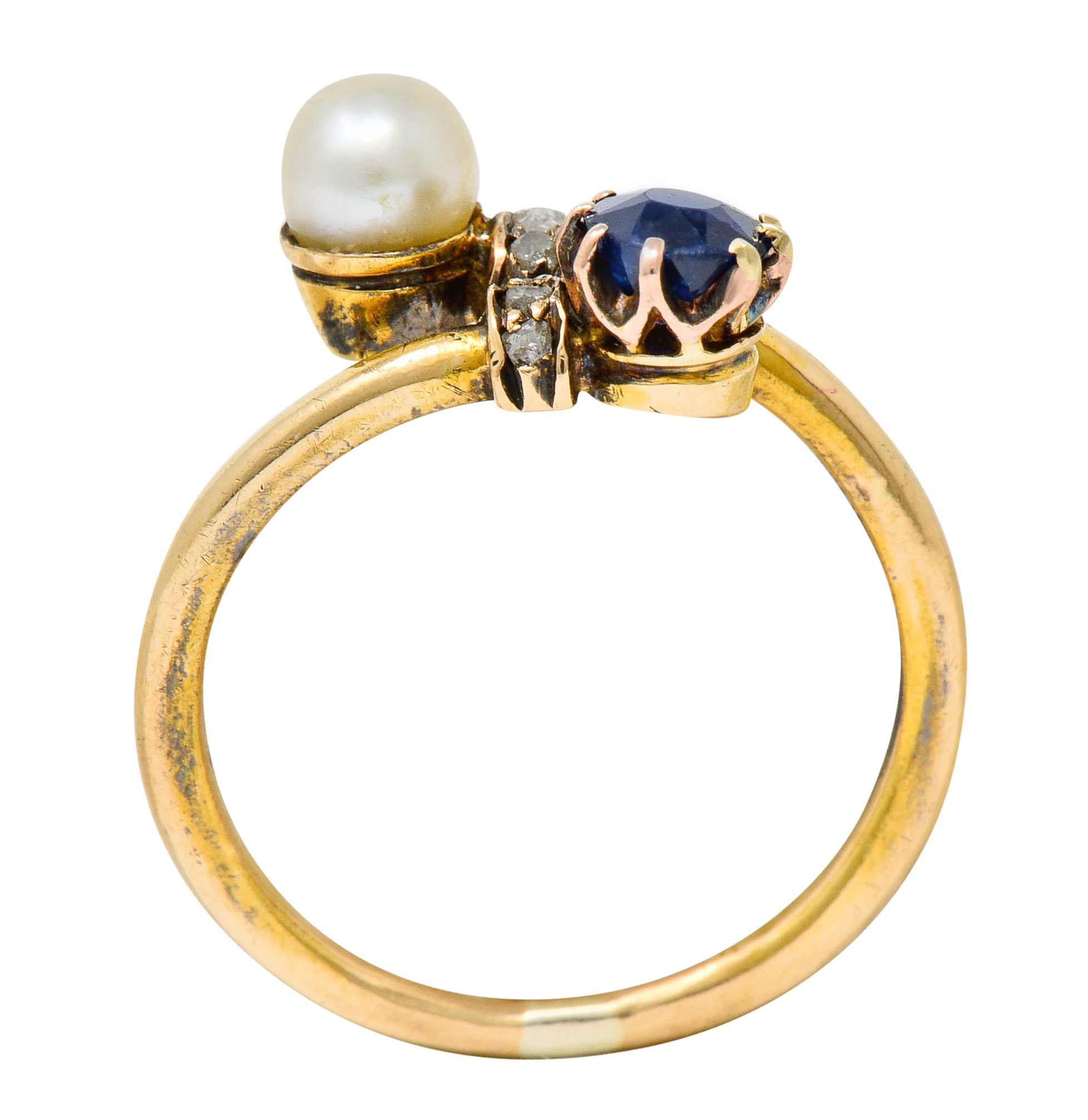 Victorian Sapphire Pearl Diamond 18 Karat Gold Bypass RingRing - Wilson's Estate Jewelry