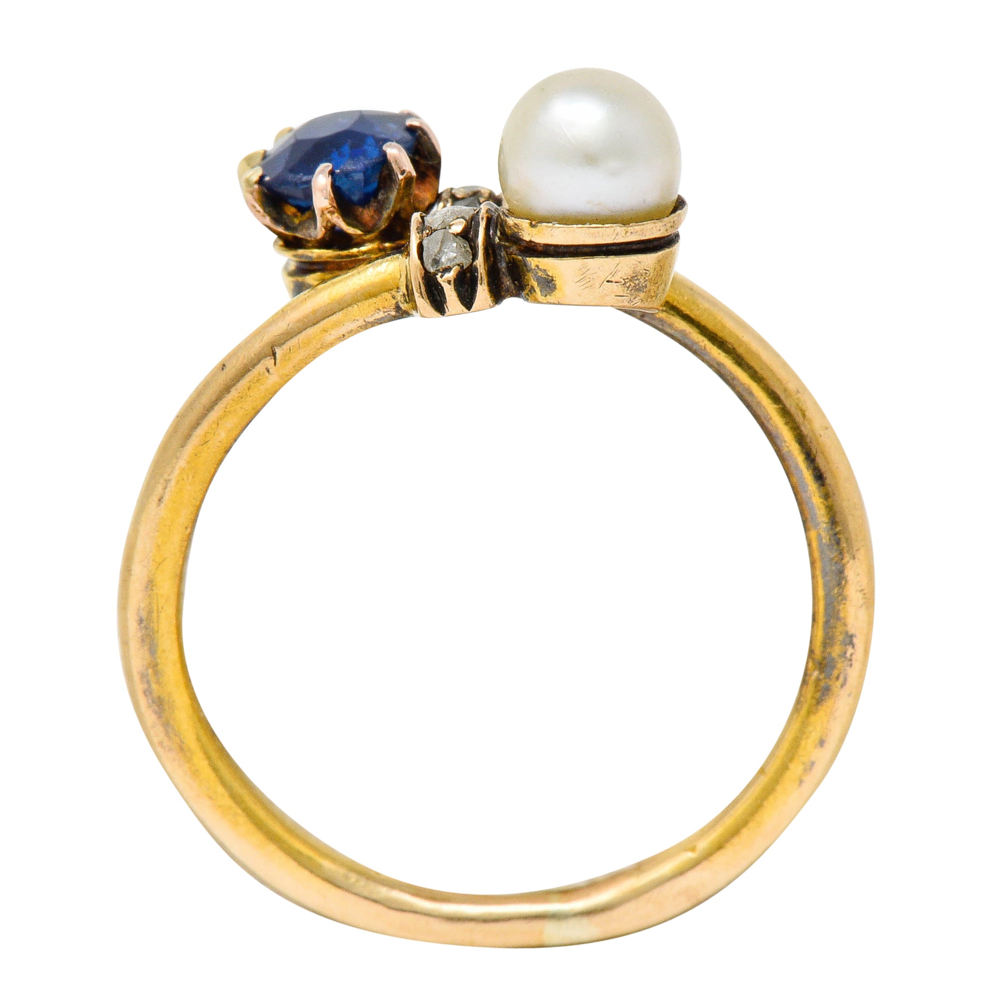 Victorian Sapphire Pearl Diamond 18 Karat Gold Bypass RingRing - Wilson's Estate Jewelry