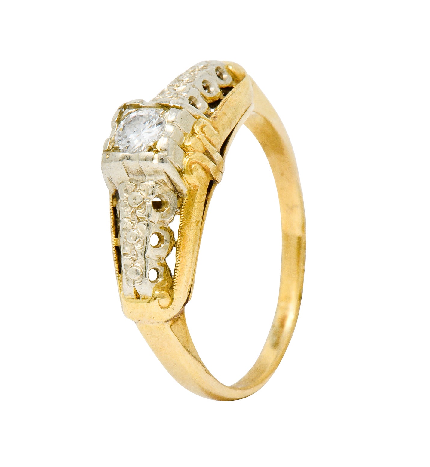 Granat Brothers Diamond 14 Karat Two-Tone Gold Orange Blossom Engagement Ring - Wilson's Estate Jewelry