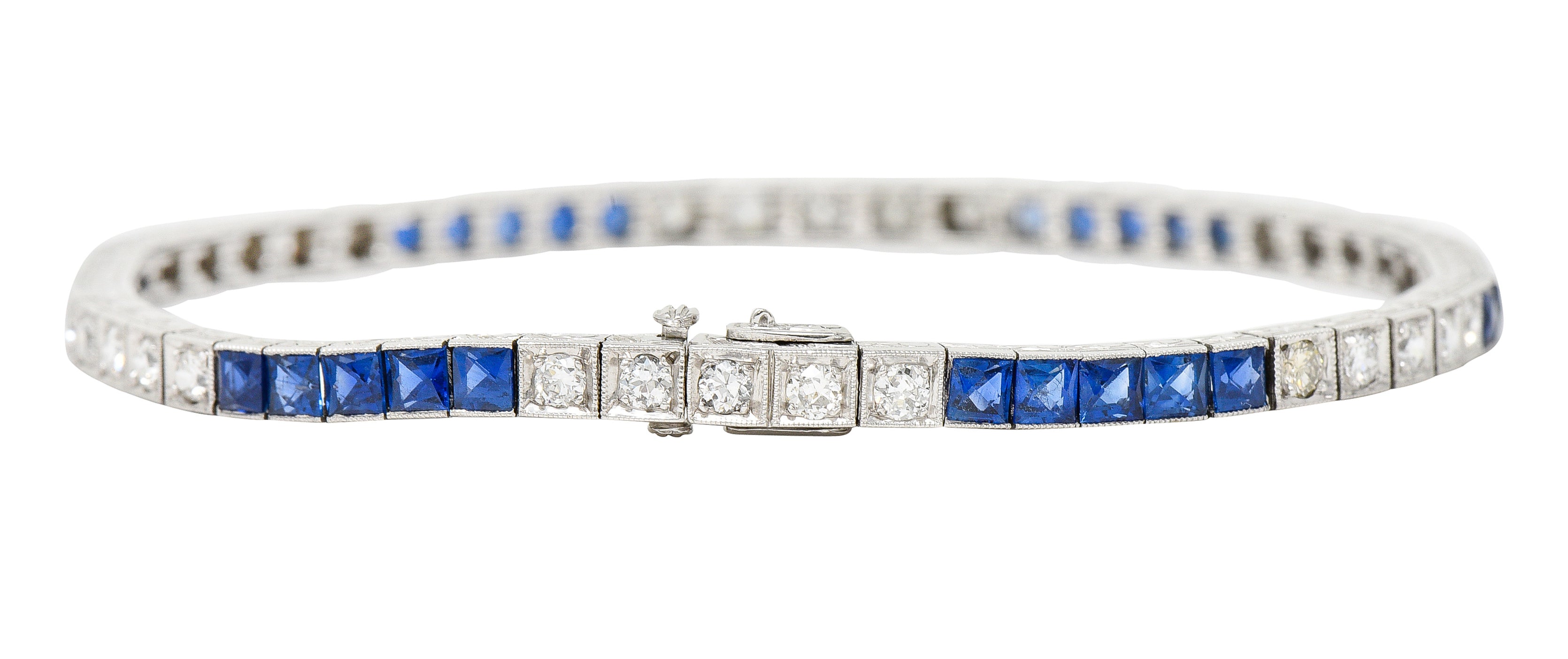 Art Deco 6.30 CTW Sapphire Diamond Platinum Line Bracelet Wilson's Estate Jewelry