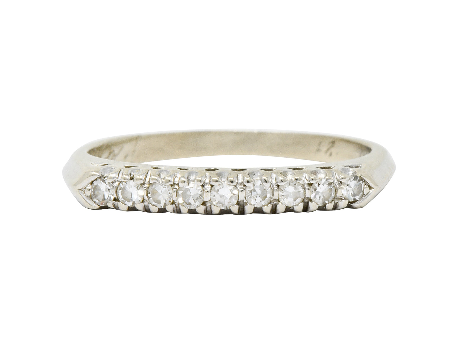 Retro 0.25 CTW Diamond 14 Karat White Gold Fishtail Stacking Band Ring - Wilson's Estate Jewelry