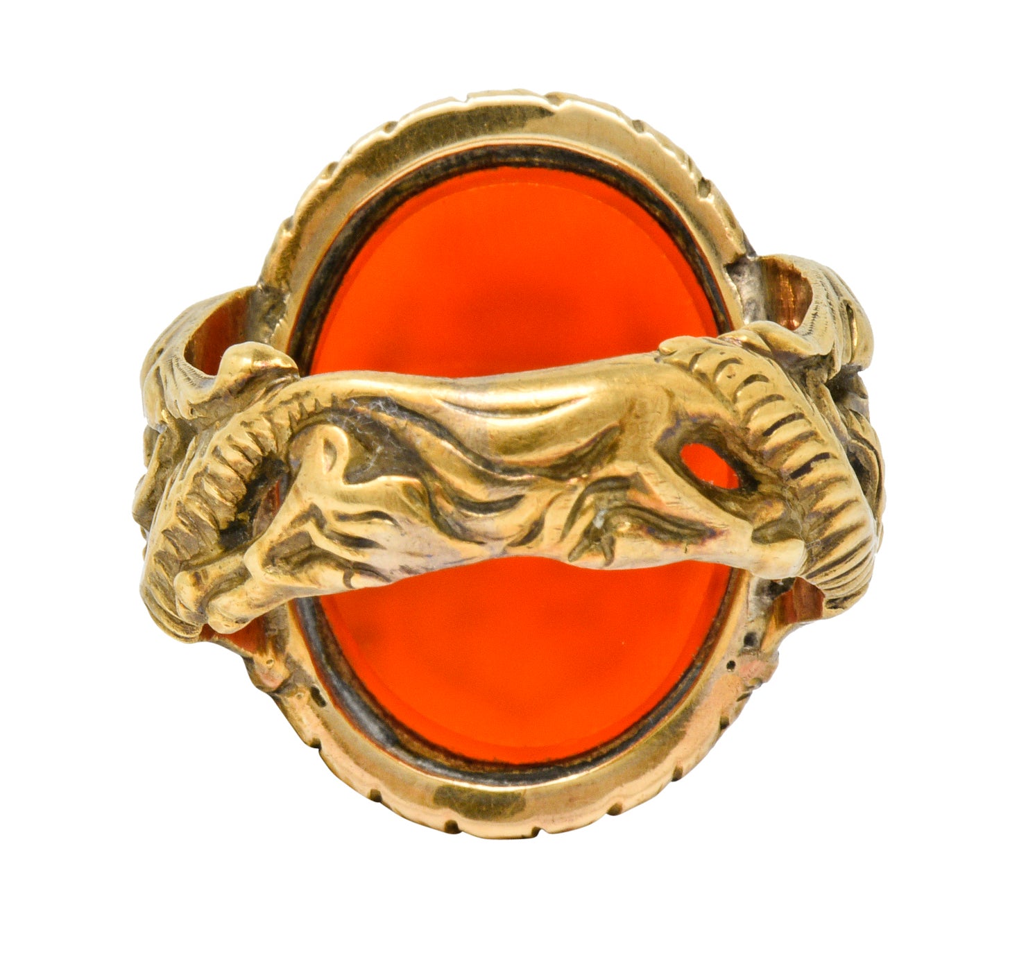 Victorian Carnelian Intaglio 14 Karat Gold Heraldry Men's Dragon Signet Ring - Wilson's Estate Jewelry