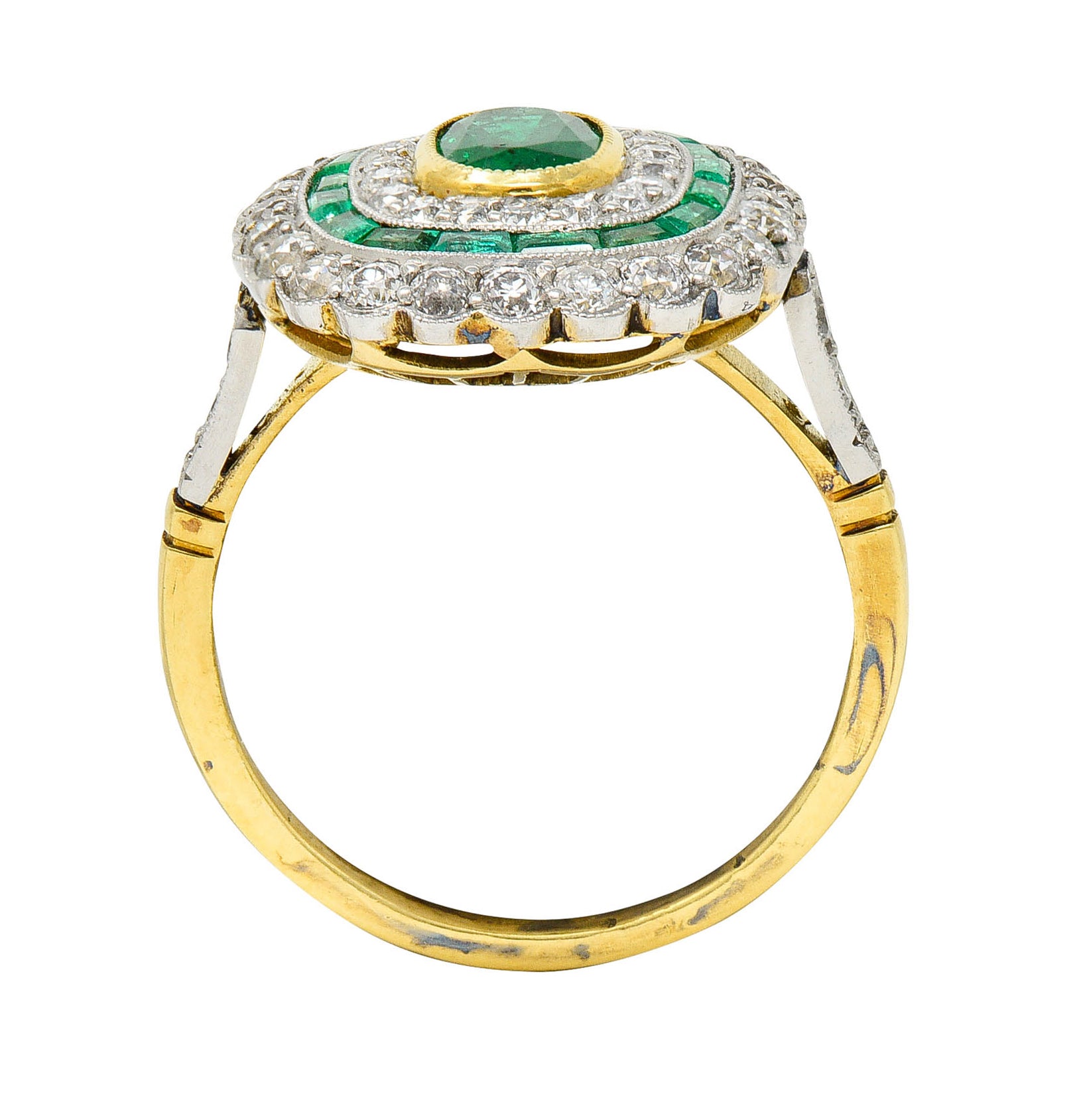 Edwardian 2.15 CTW Emerald Diamond Platinum-Topped 18 Karat Gold Dinner RingRing - Wilson's Estate Jewelry