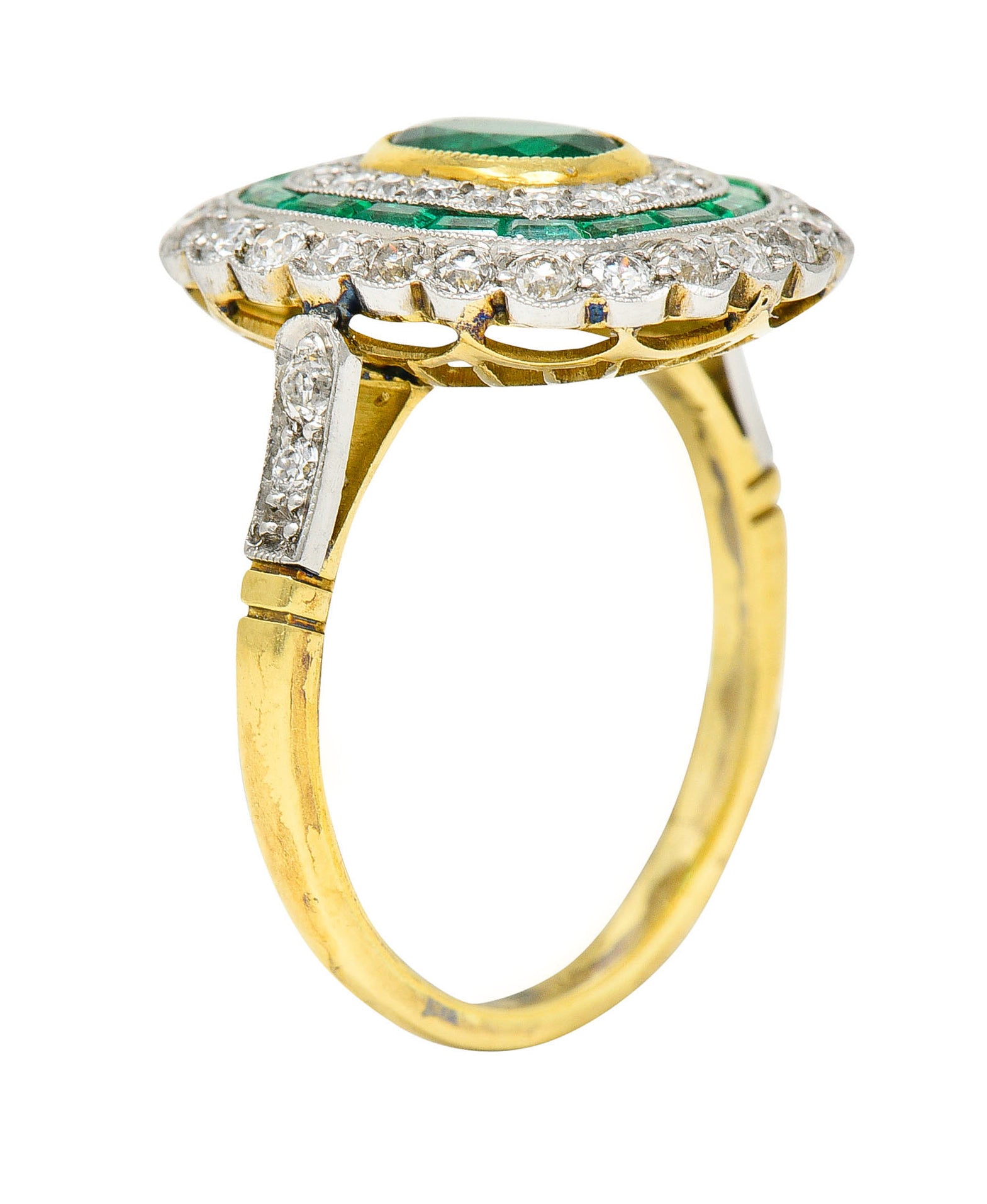 Edwardian 2.15 CTW Emerald Diamond Platinum-Topped 18 Karat Gold Dinner RingRing - Wilson's Estate Jewelry