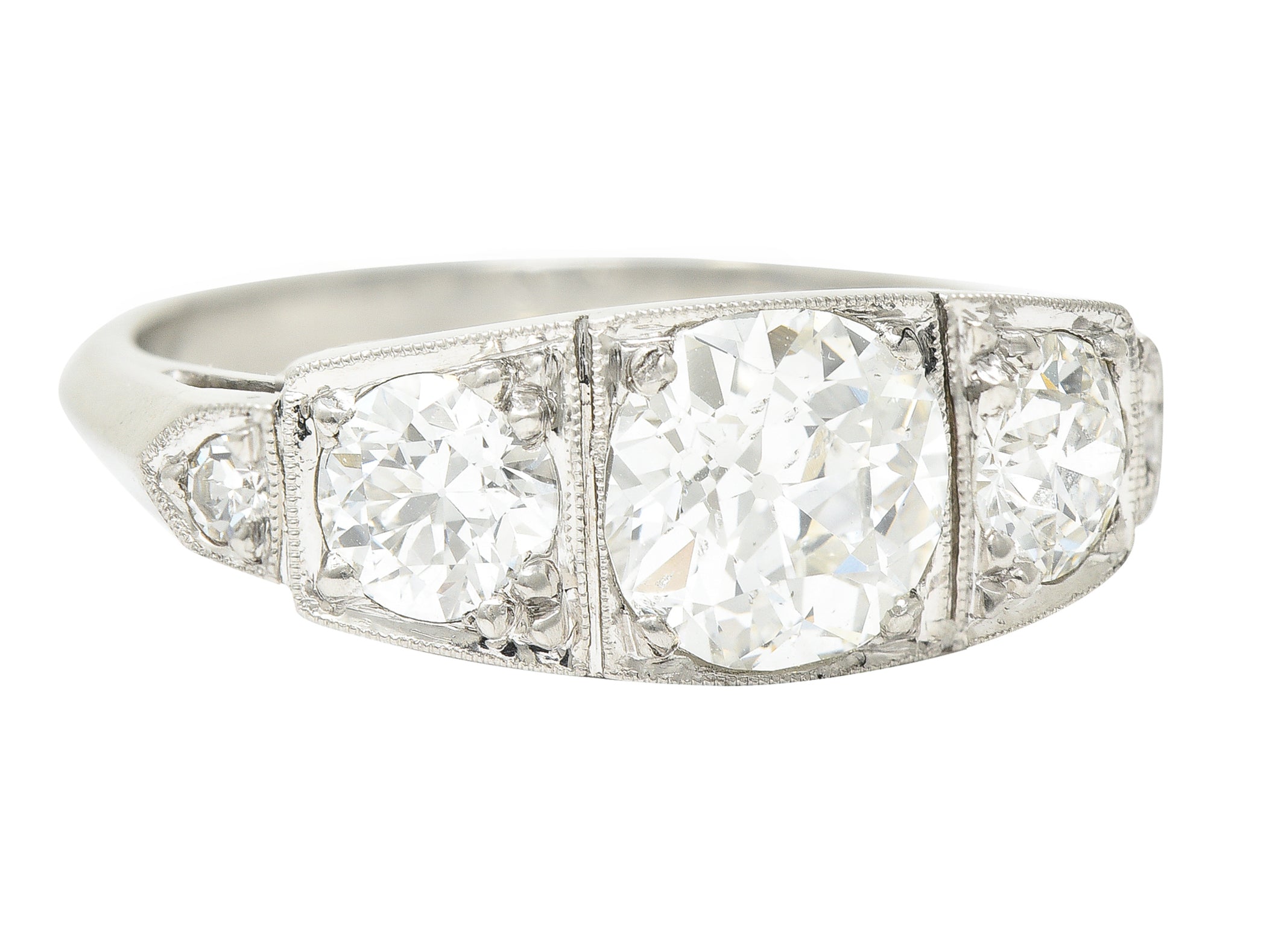 Art Deco 1.91 CTW Old European Cut Diamond Platinum Five Stone Band Ring Wilson's Estate Jewelry