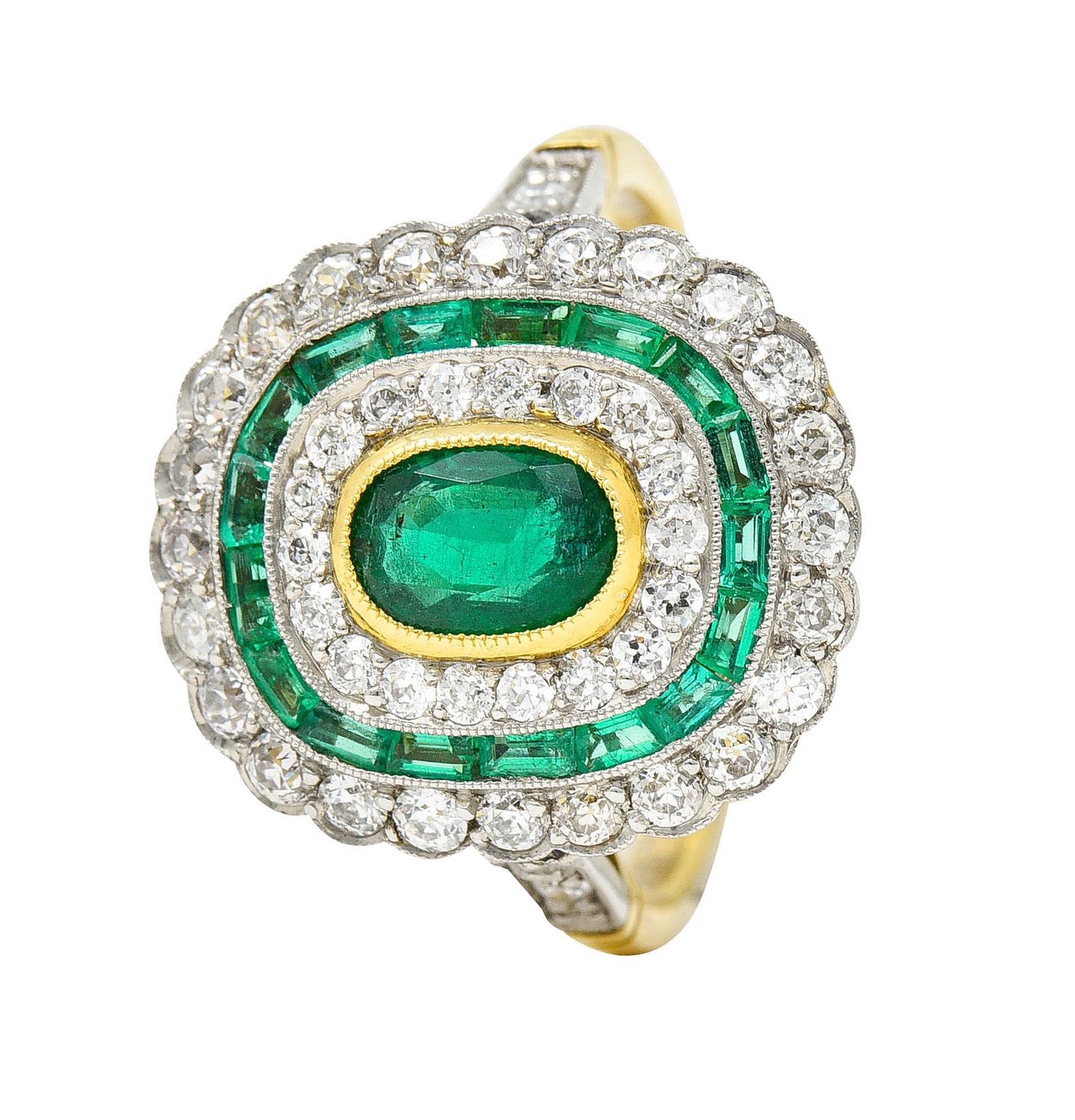 Edwardian 2.15 CTW Emerald Diamond Platinum-Topped 18 Karat Gold Dinner RingRing - Wilson's Estate Jewelry