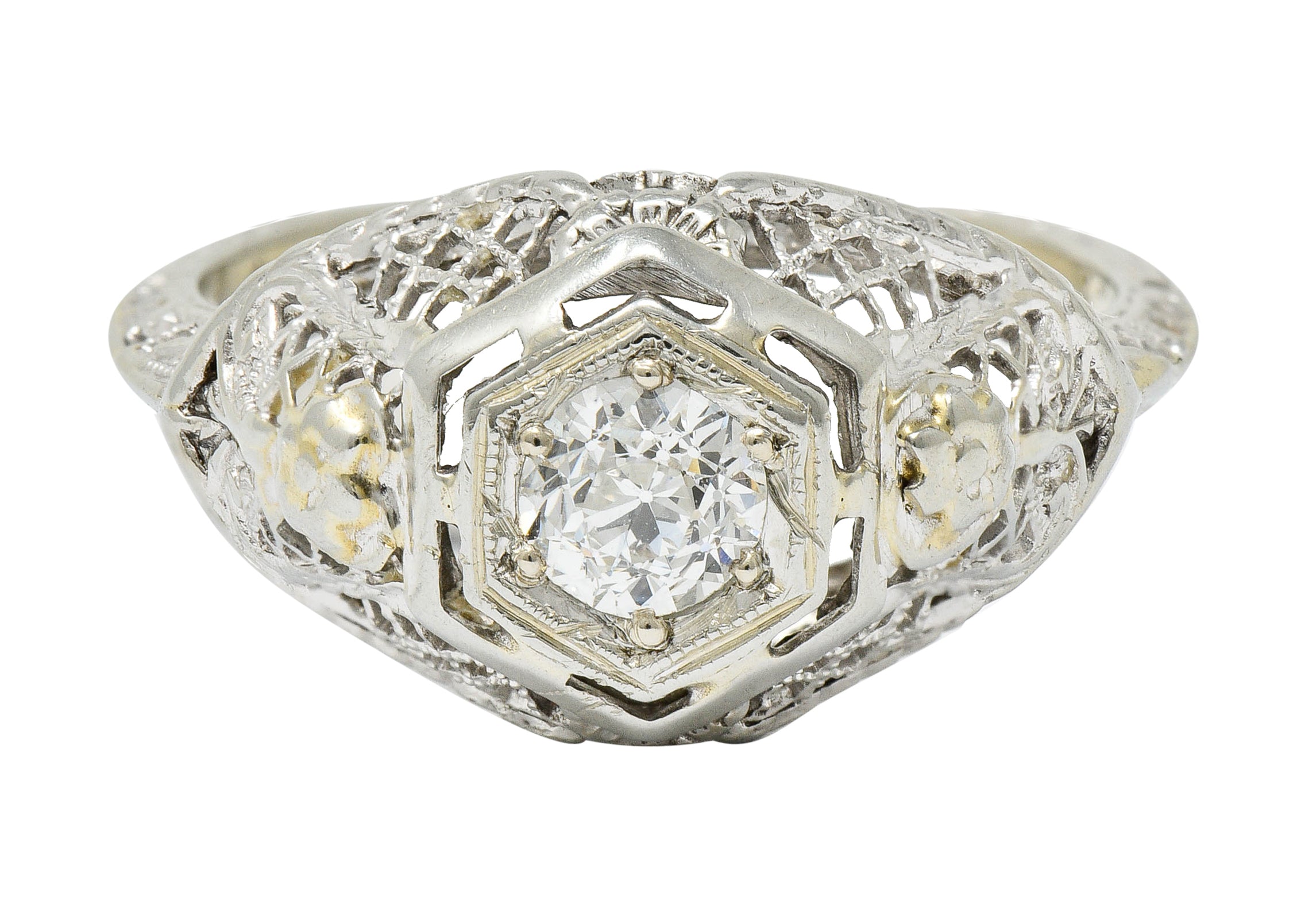 Art Deco 0.30 CTW Diamond 18 Karat White Gold Trellis Engagement RingRing - Wilson's Estate Jewelry