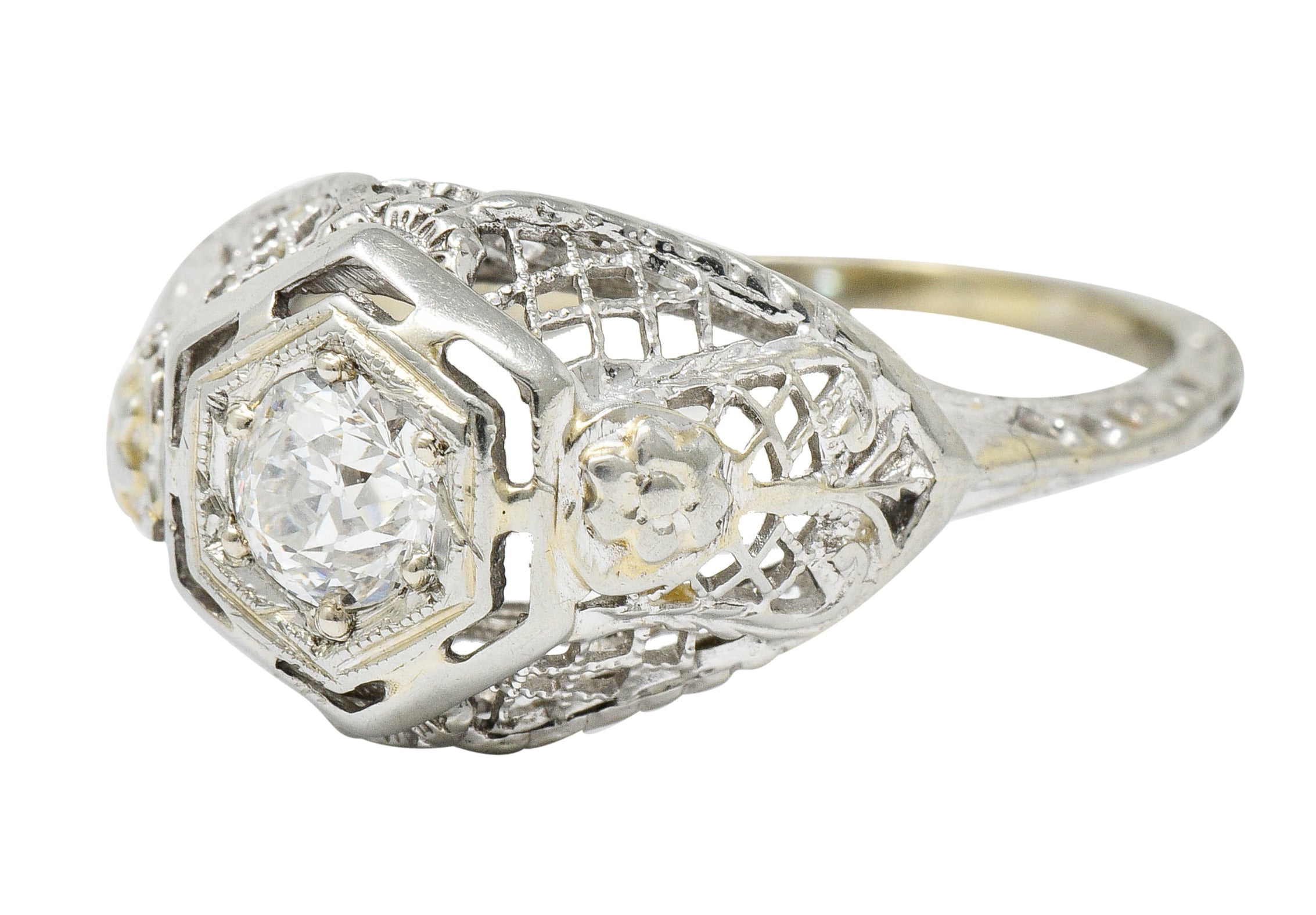 Art Deco 0.30 CTW Diamond 18 Karat White Gold Trellis Engagement RingRing - Wilson's Estate Jewelry