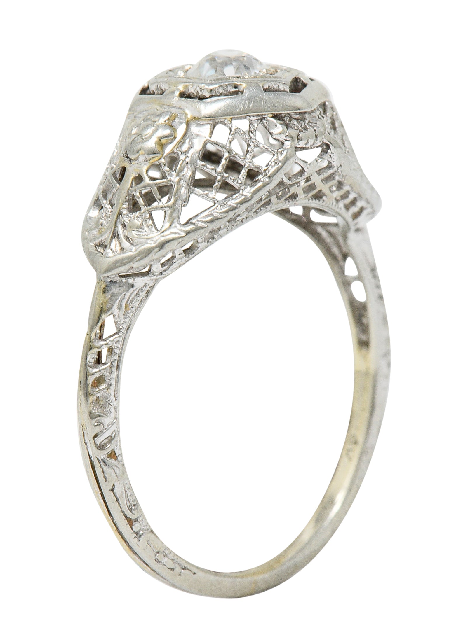 Art Deco 0.30 CTW Diamond 18 Karat White Gold Trellis Engagement RingRing - Wilson's Estate Jewelry