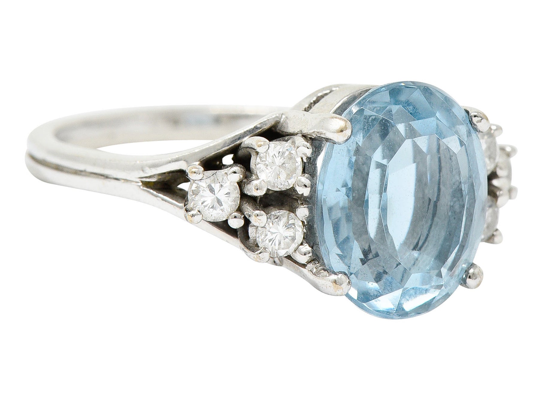 Vintage Blue Topaz Diamond 18 Karat White Gold Gemstone RingRing - Wilson's Estate Jewelry