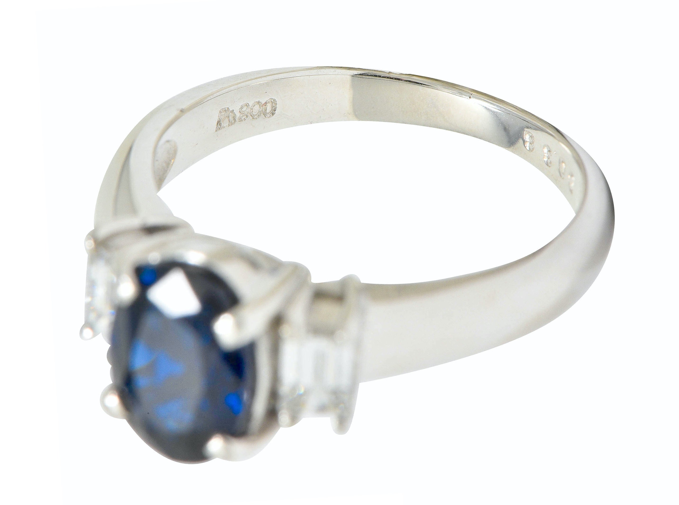 Contemporary 2.08 CTW Sapphire Diamond Platinum Three Stone RingRing - Wilson's Estate Jewelry