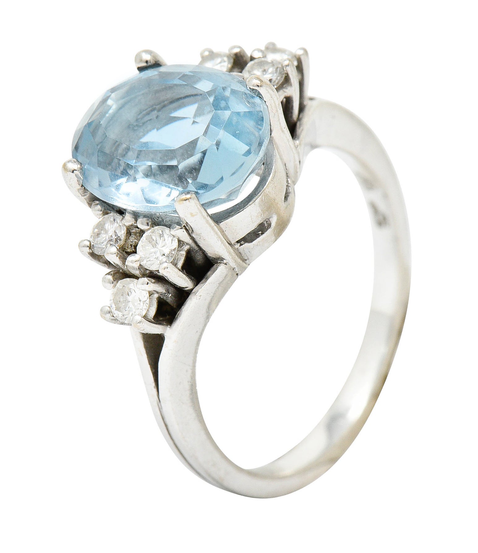 Vintage Blue Topaz Diamond 18 Karat White Gold Gemstone RingRing - Wilson's Estate Jewelry