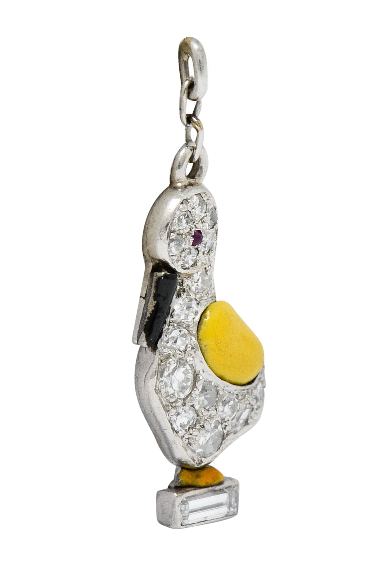 Art Deco 0.45 CTW Pave Diamond Enamel Platinum Goose Charmcharm - Wilson's Estate Jewelry