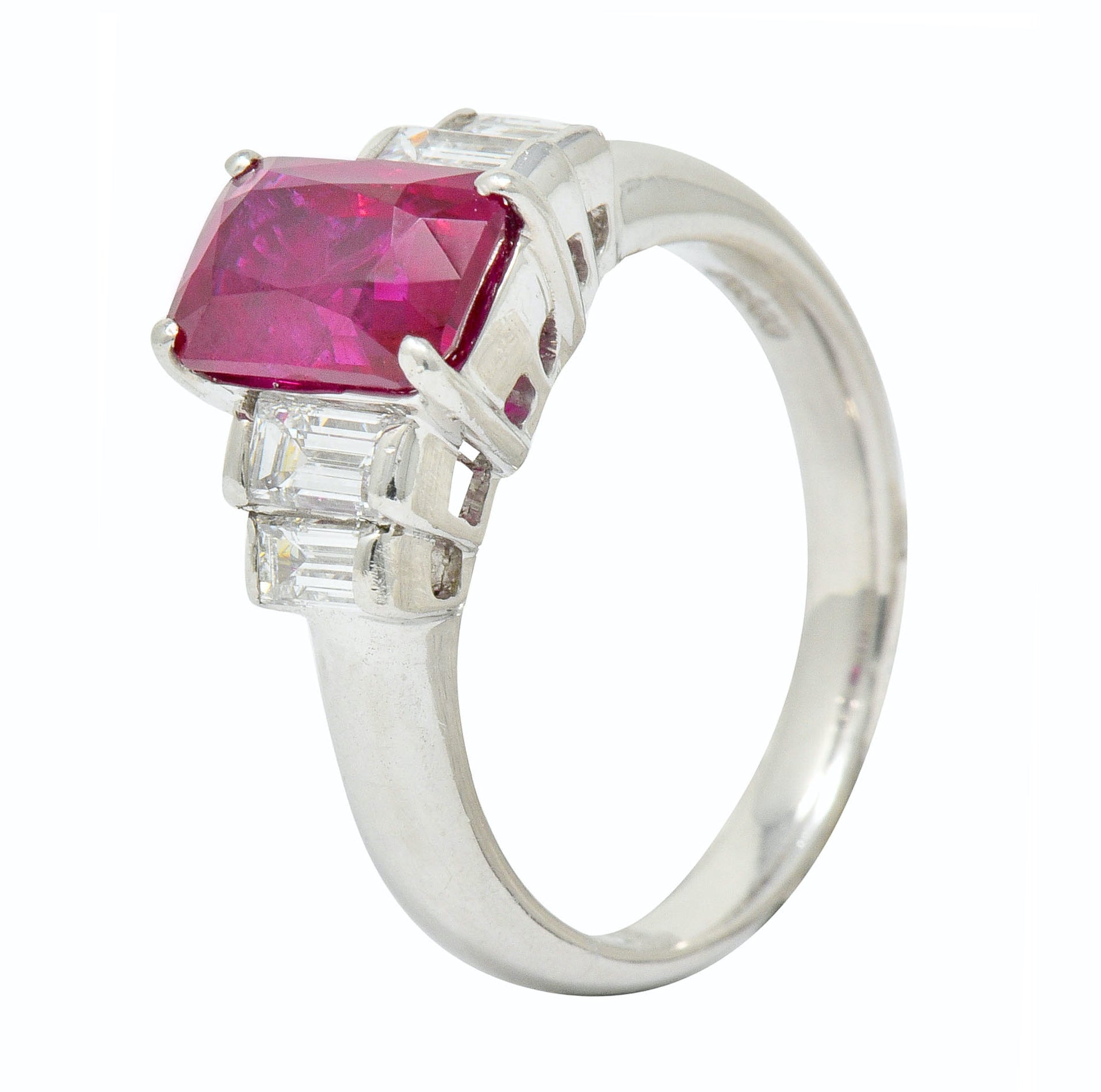 Contemporary 3.49 CTW Burma Ruby Diamond Platinum Stepped Statement Ring GIARing - Wilson's Estate Jewelry