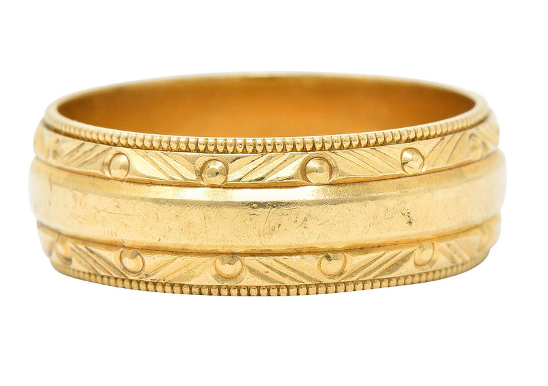 Retro 14 Karat Gold 7.0 MM Faceted Men's Wedding Band RingRing - Wilson's Estate Jewelry