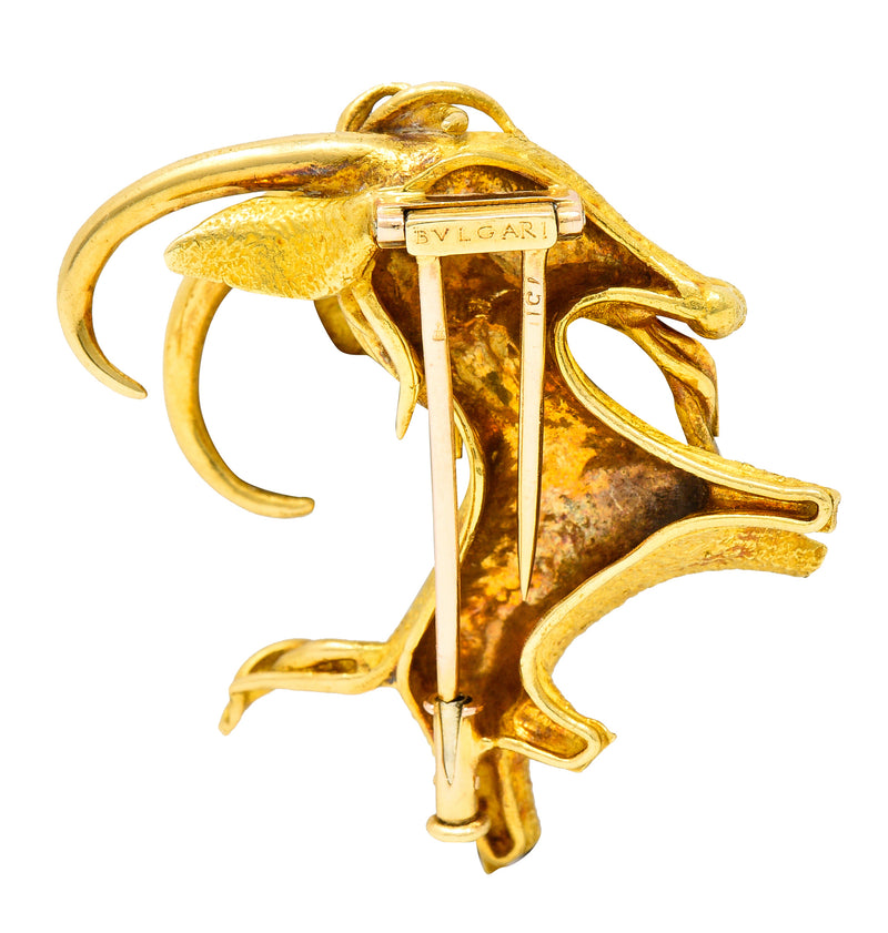 Bulgari 1970's 18 Karat Yellow Gold Goat Vintage Georges L'Enfant Brooch Wilson's Estate Jewelry