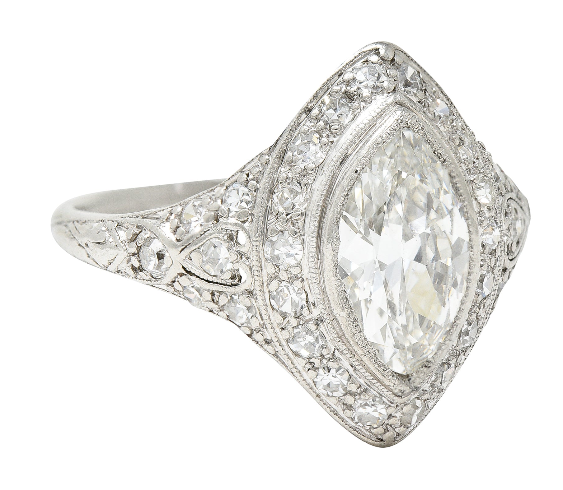 Art Deco 1.73 CTW Oval Diamond Platinum Cluster Alternative Engagement Ring GIA Wilson's Estate Jewelry