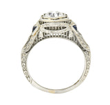 Art Deco 0.65 CTW Diamond Sapphire 18 Karat White Gold Engagement Ring Wilson's Estate Jewelry